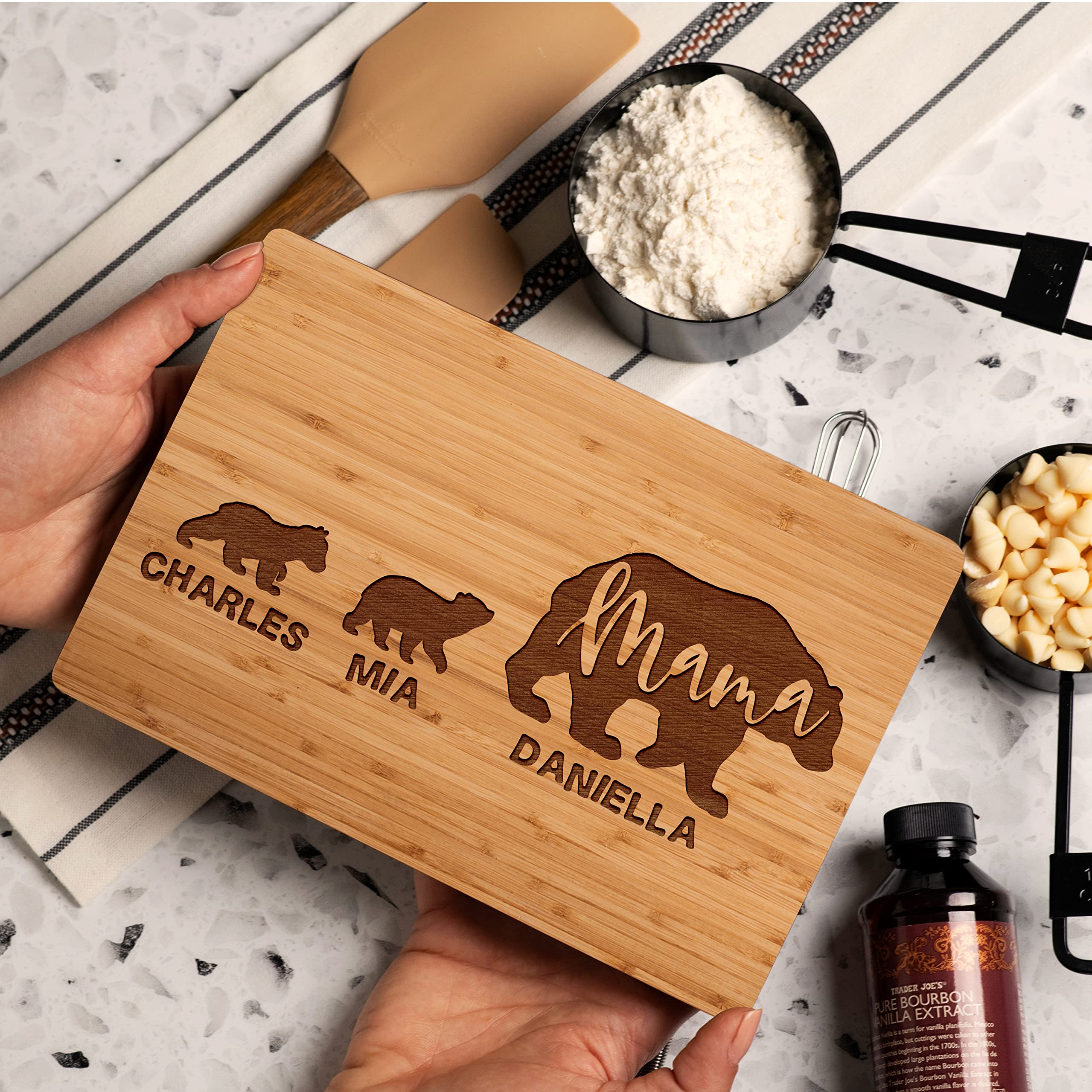 Personalized Mama Bear Cutting Board with Names, 2 Sizes, Up to 5 Names, Gifts for Mom from Daughter & Son, Custom Mama Bear Sign for Kitchen