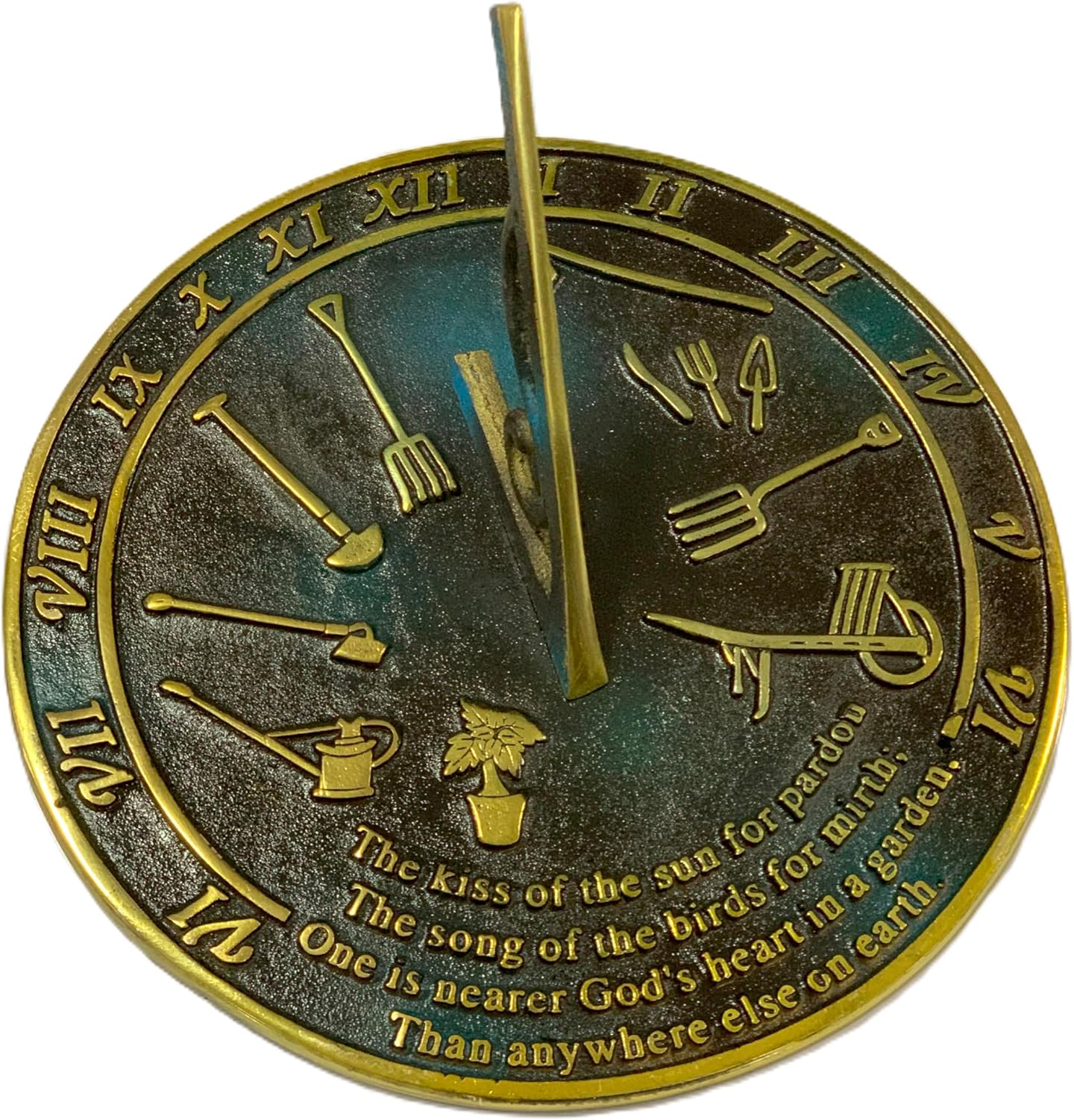 Beautiful Brass Cutlery Garden Sundial Kiss of The Sun Engraved Quote Sundial - Home & Garden Decor, Bithday Gift, Wedding Gift Sundial, Couple Gift Sundial