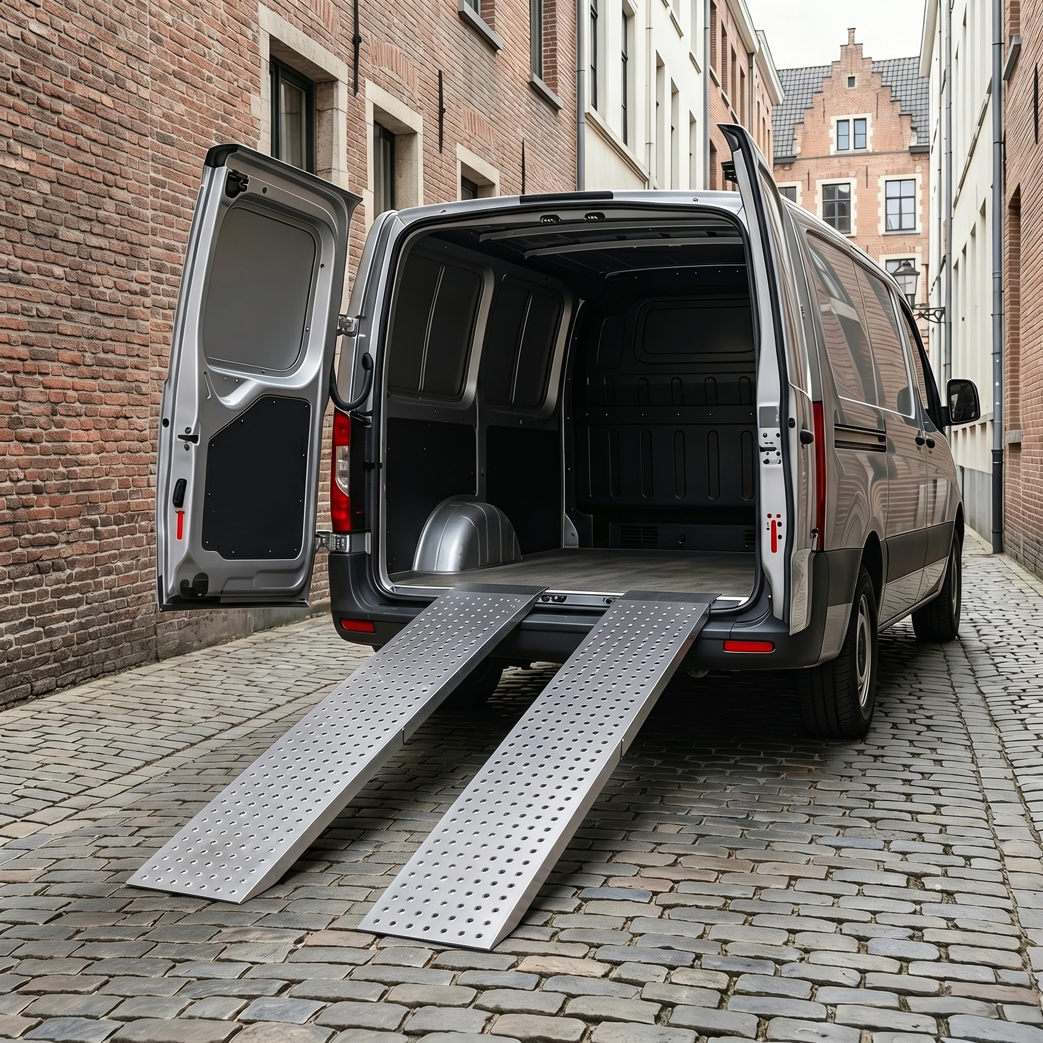 Faltbare Auffahrrampe 2er Set, robuste Verladerampe mit 400 kg Gesamt-Traglast, rutschfeste Auffahrschiene 1.5cm Dicke für Motorrad Anhänger PKW, 1348x218x44.8mm Silber