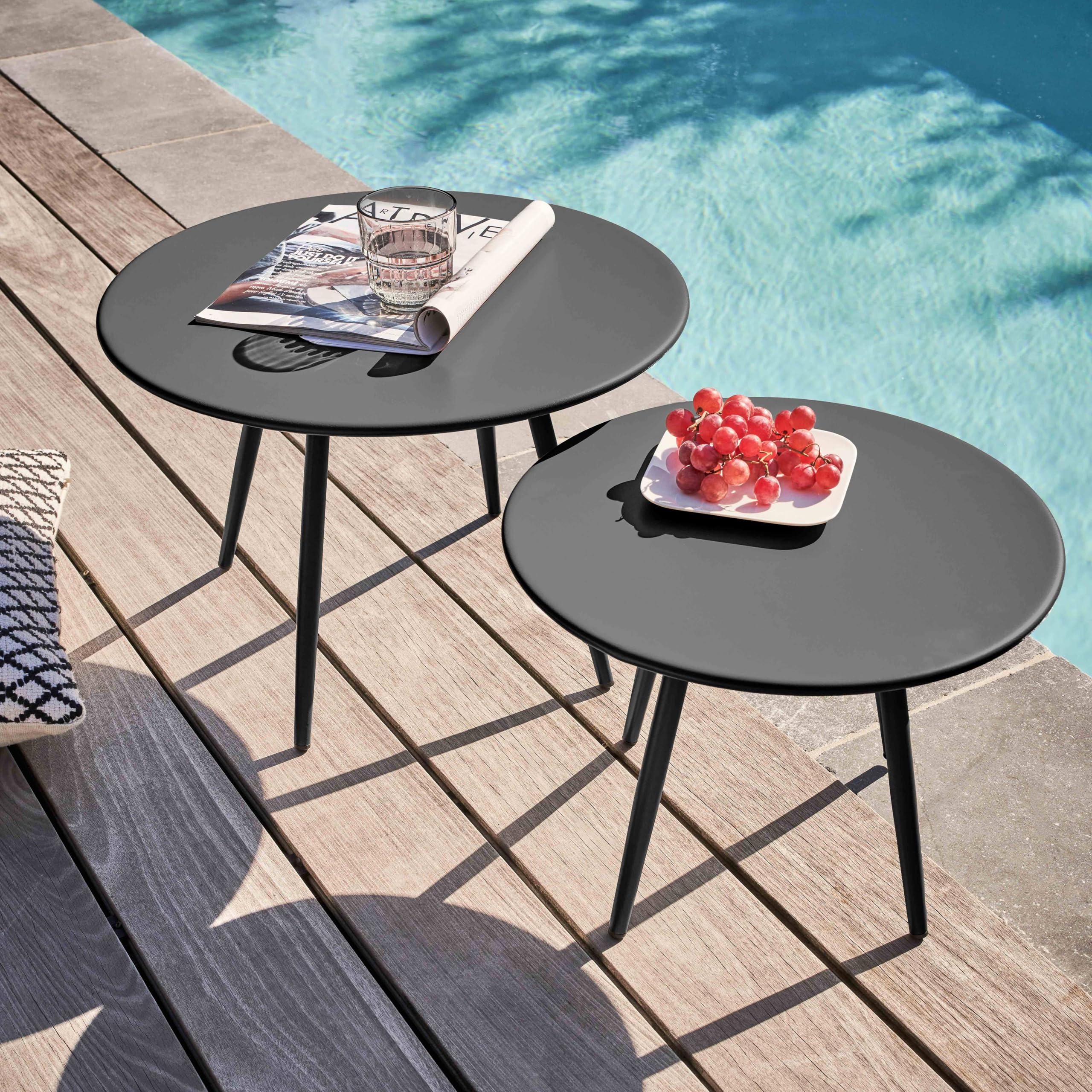 Oviala Lot de 2 Tables Basses de Jardin en Acier Anthracite - Palavas