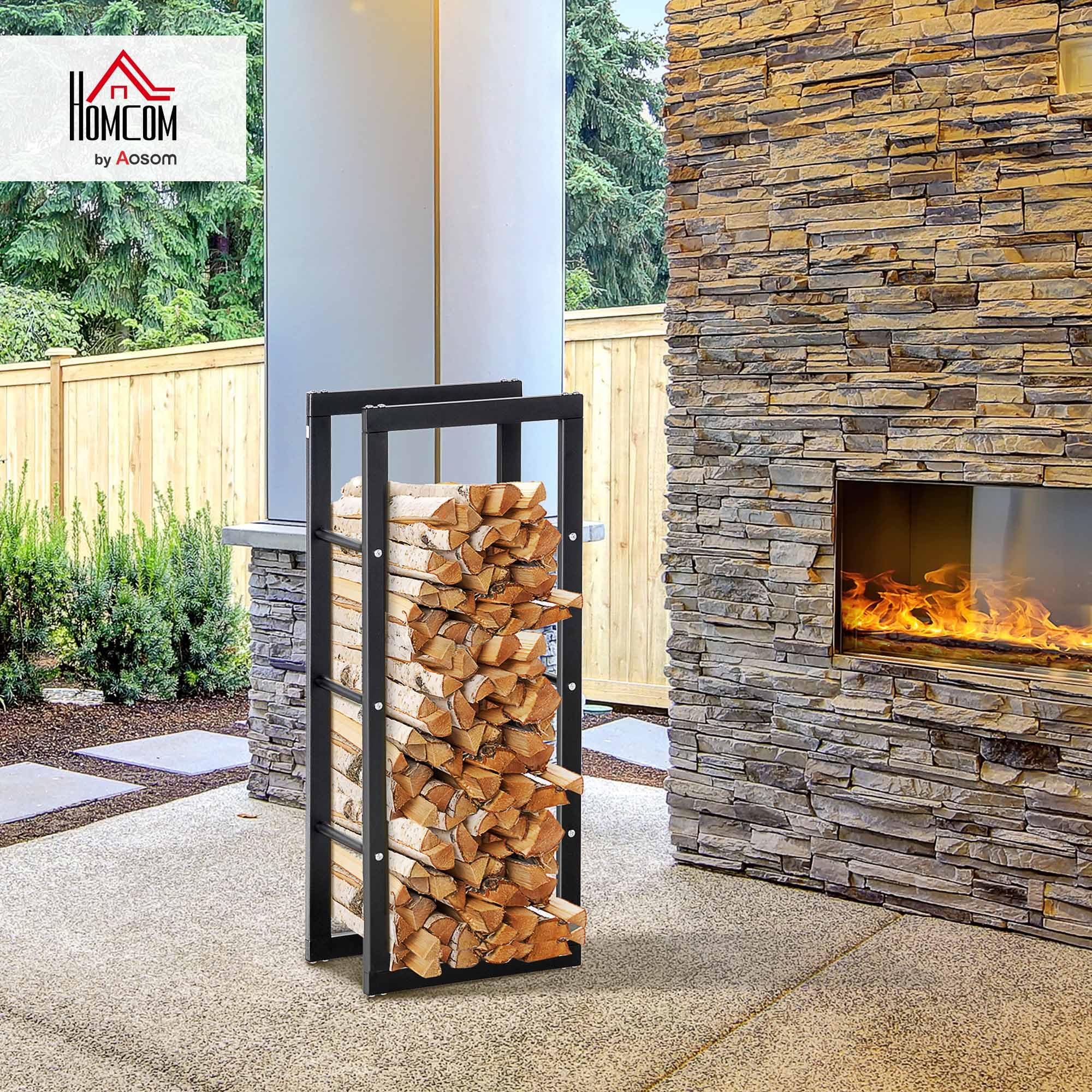 HOMCOM Range bûches porte-bois intérieur extérieur charge max 100 Kg 40L x 25l x 100H cm métal noir