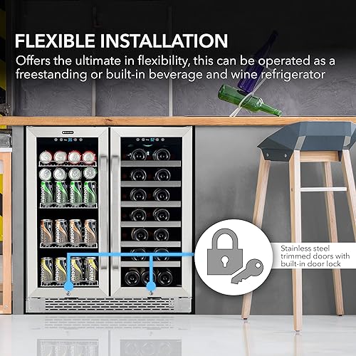 Miniatura 2 de Whynter BWB-3388FDS - Refrigerador de vino con puerta francesa integrada de 30 pulgadas botella de 33 botellas tamaño único acero inoxidable