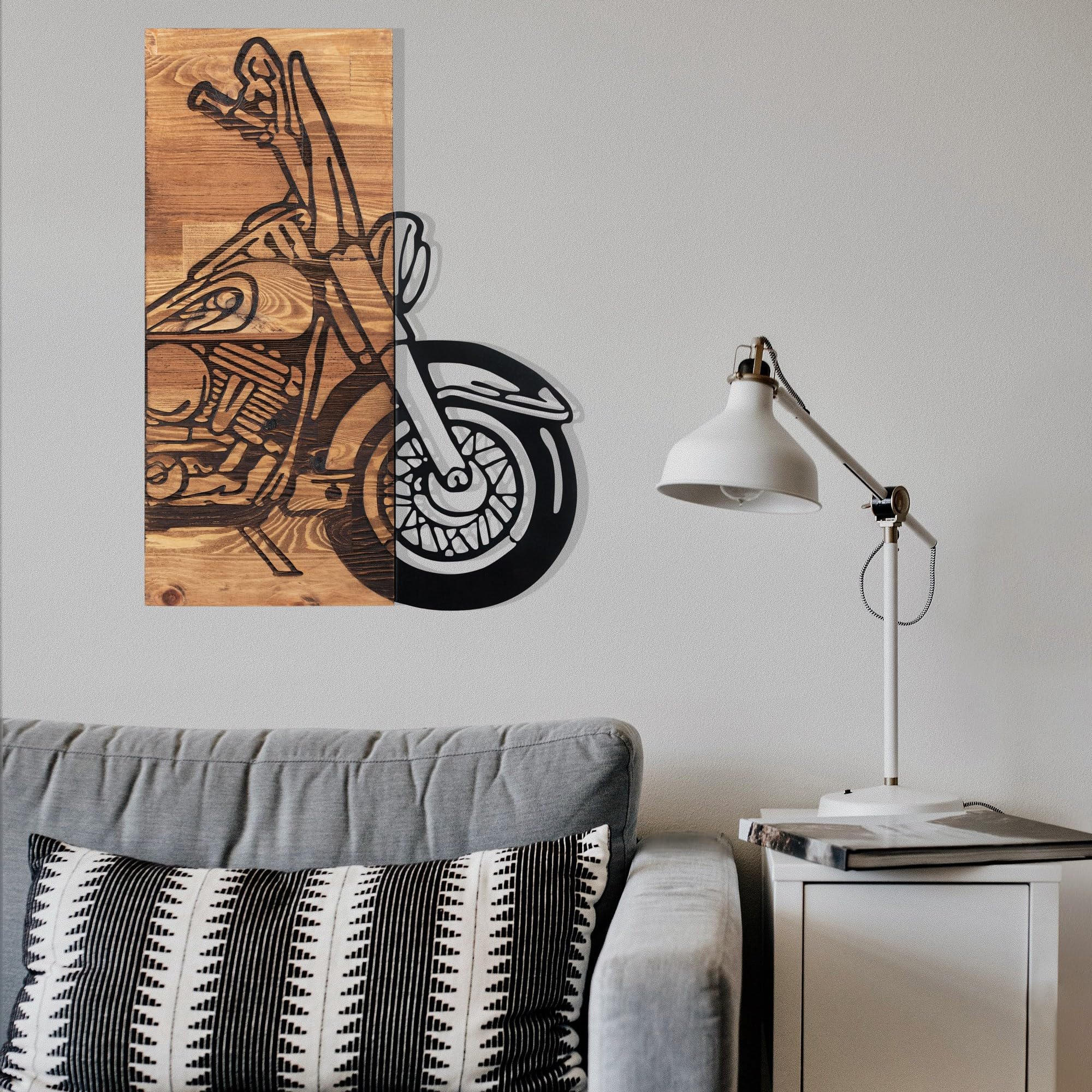 Elegant Decorative Wooden Wall Accessory, Black & Walnut, 42.5 x 58 cm, 100% Metal Frame (1.2 mm) & Solid Wood (3 cm), Perfect for Modern Decor