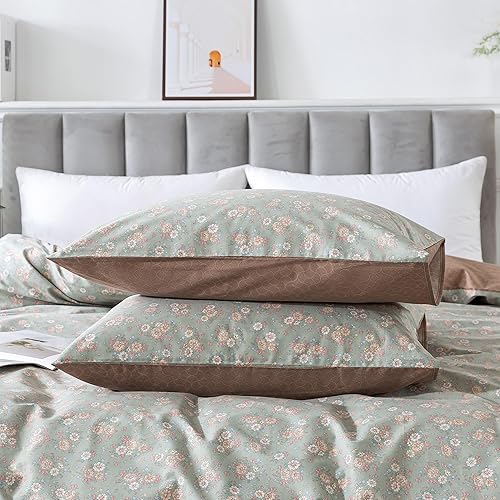 Miniatura 5 de HoneiLife Juego de funda de edredón de flores silvestres tamaño Queen, 100% algodón, cómodos juegos de funda de edredón floral, funda de edredón