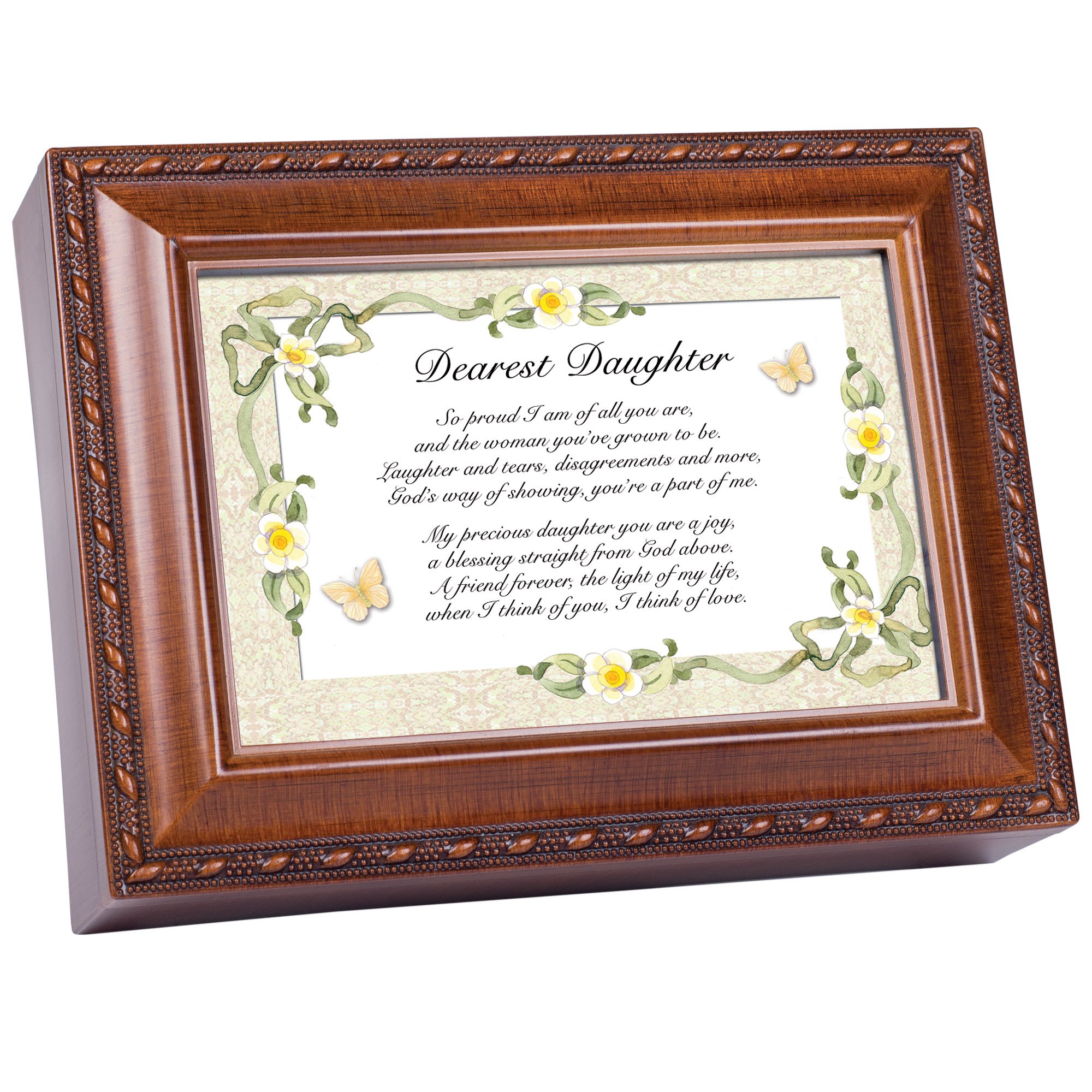 Cottage Garden Dearest Daughter Daffodil Woodgrain Rope Trim Music Box Plays Light Up My Life