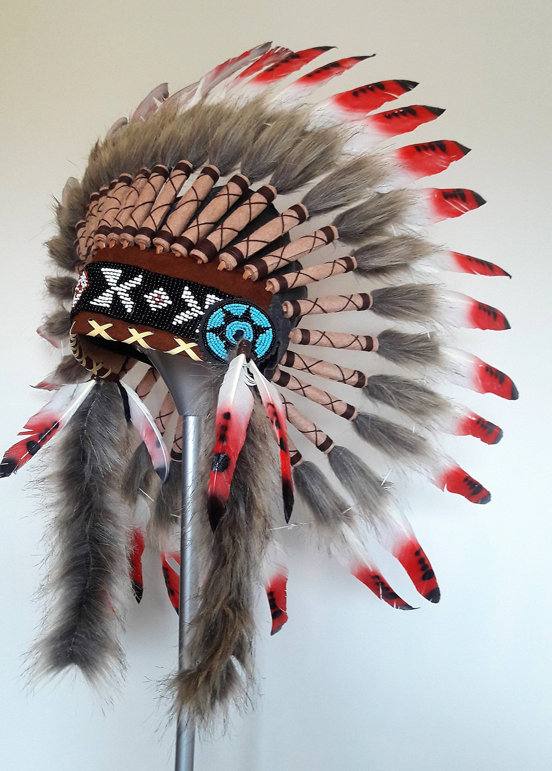 X20 - Three Colors Red Chief Feather Headdress/Native American Style Warbonnet