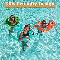 Vista 7 de SLOOSH Paquete de 3 flotadores inflables para piscina, dinosaurio, tortuga marina y delfín, anillos de natación para niños pequeños, piscina playa