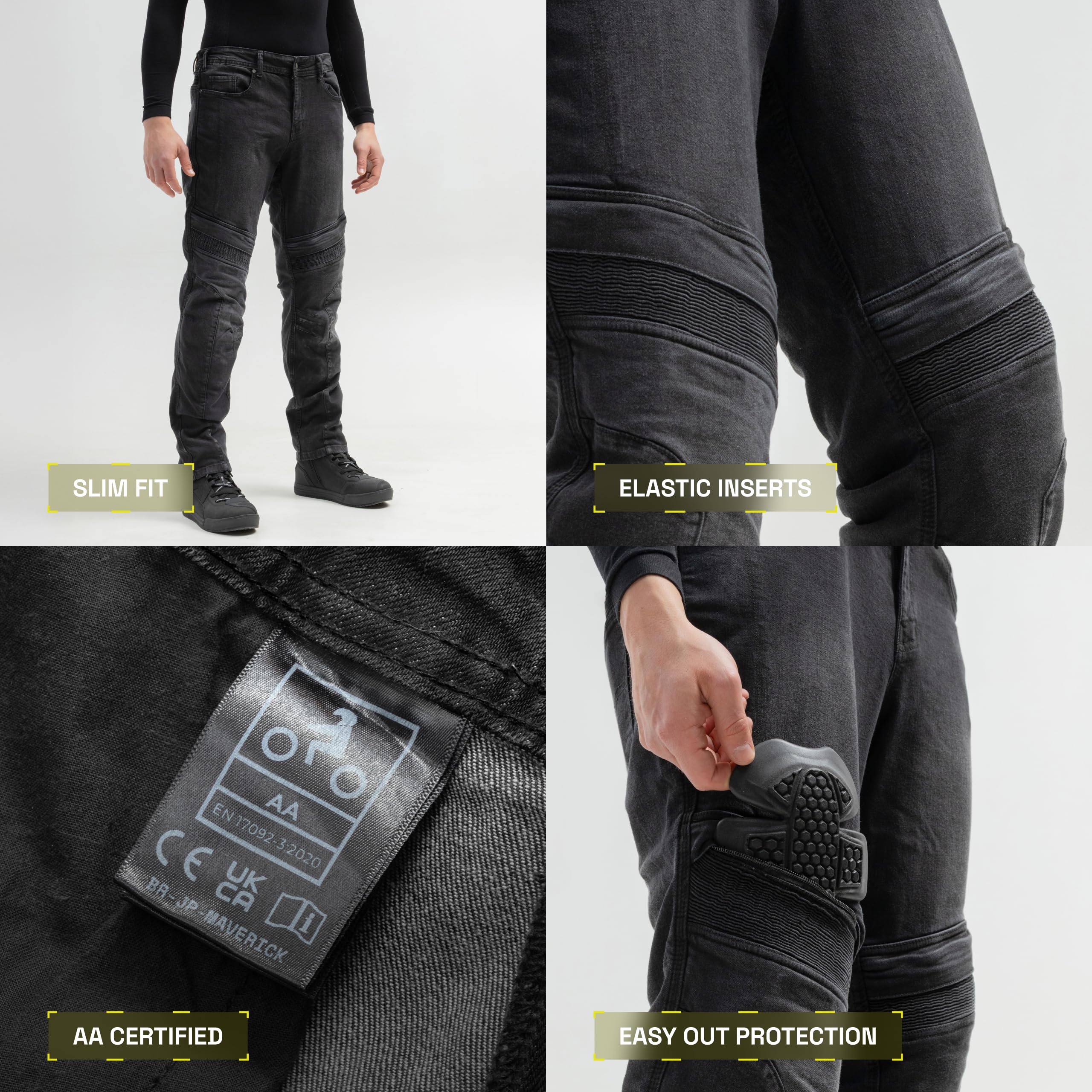 BROGER Maverick Vaqueros de Moto Pantalones de Moto Hombre | Denim | Forro de Fibra aramida | Protectores de Rodilla y Cadera de Nivel 1 | Nivel de protección AA | Slim Fit