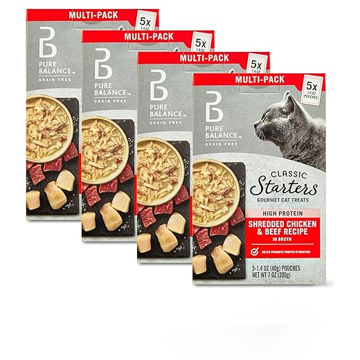(4 Pack) Pure Balance Classic Starters Shredded Chicken & Beef in Broth, Wet Cat Food,Grainfree Cat Treats Appetizers, 5 Count