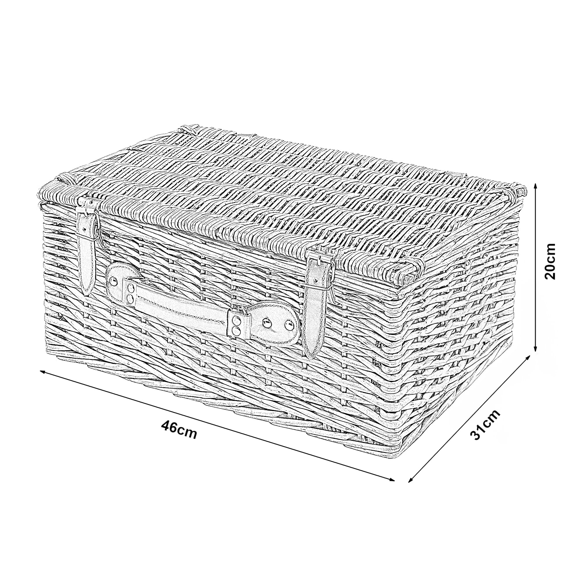 casa.pro Juego de Cesta de Pícnic Brindisi para 4 Personas con Manta Platos Cubiertos Compartimento Aislado Forro a Cuadros Correas de Polipiel Mimbre 46 x 31 x 20 cm - Blanco/Amarillo a Cuadros