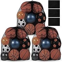 Woanger 3-Pack Extra Large Mesh Sports Ball Bags - Holds 8 Basketballs or 15 Soccer Balls, Breathable Drawstring with Shoulder Strap, 35.4x27.5 Inch