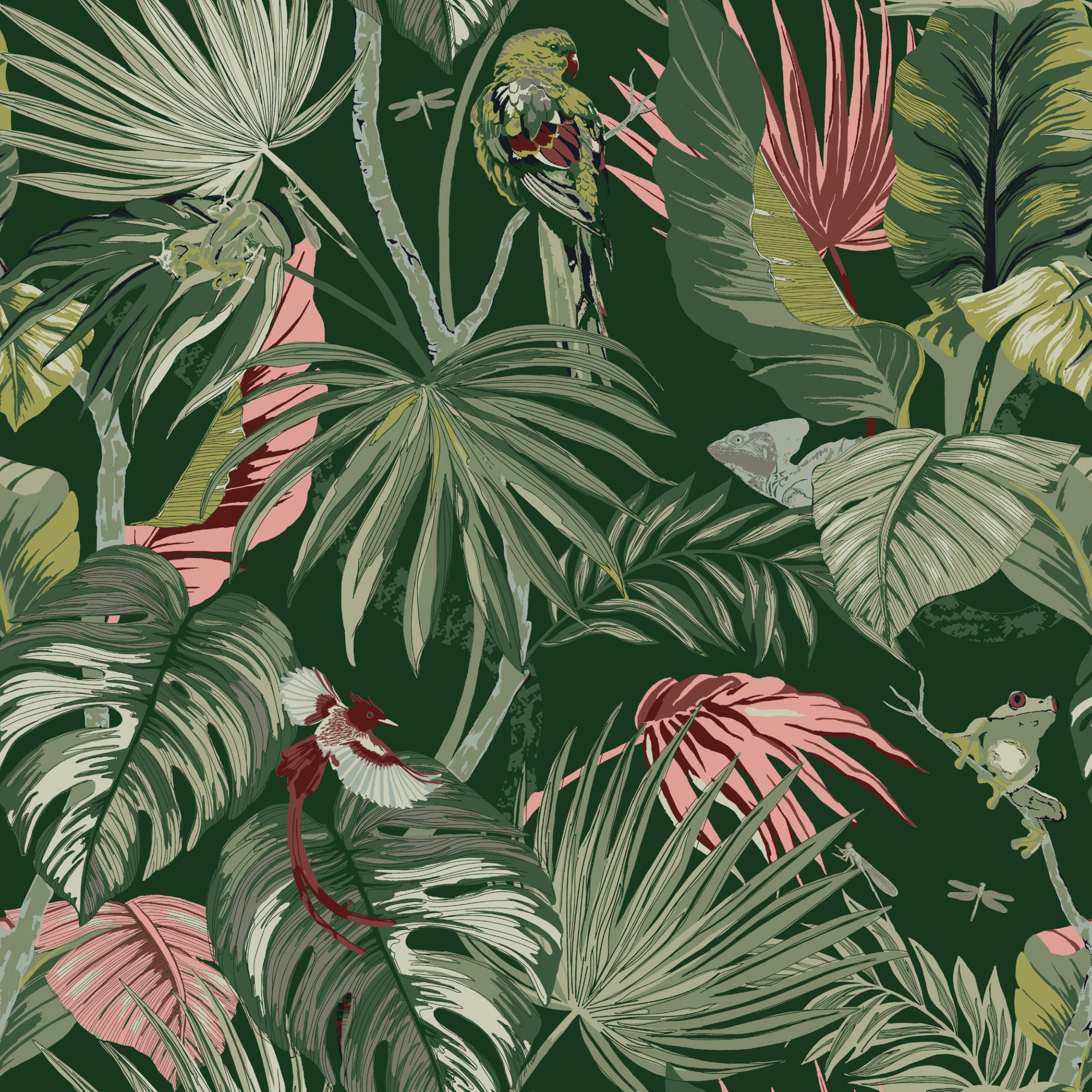 furn. Amazonia Rainforest Copripiumino – Reversibile Stampa Giungla Tropicale con Animali e Motivi Botanici (Verde Giada – King UK Standard – 230x220cm)