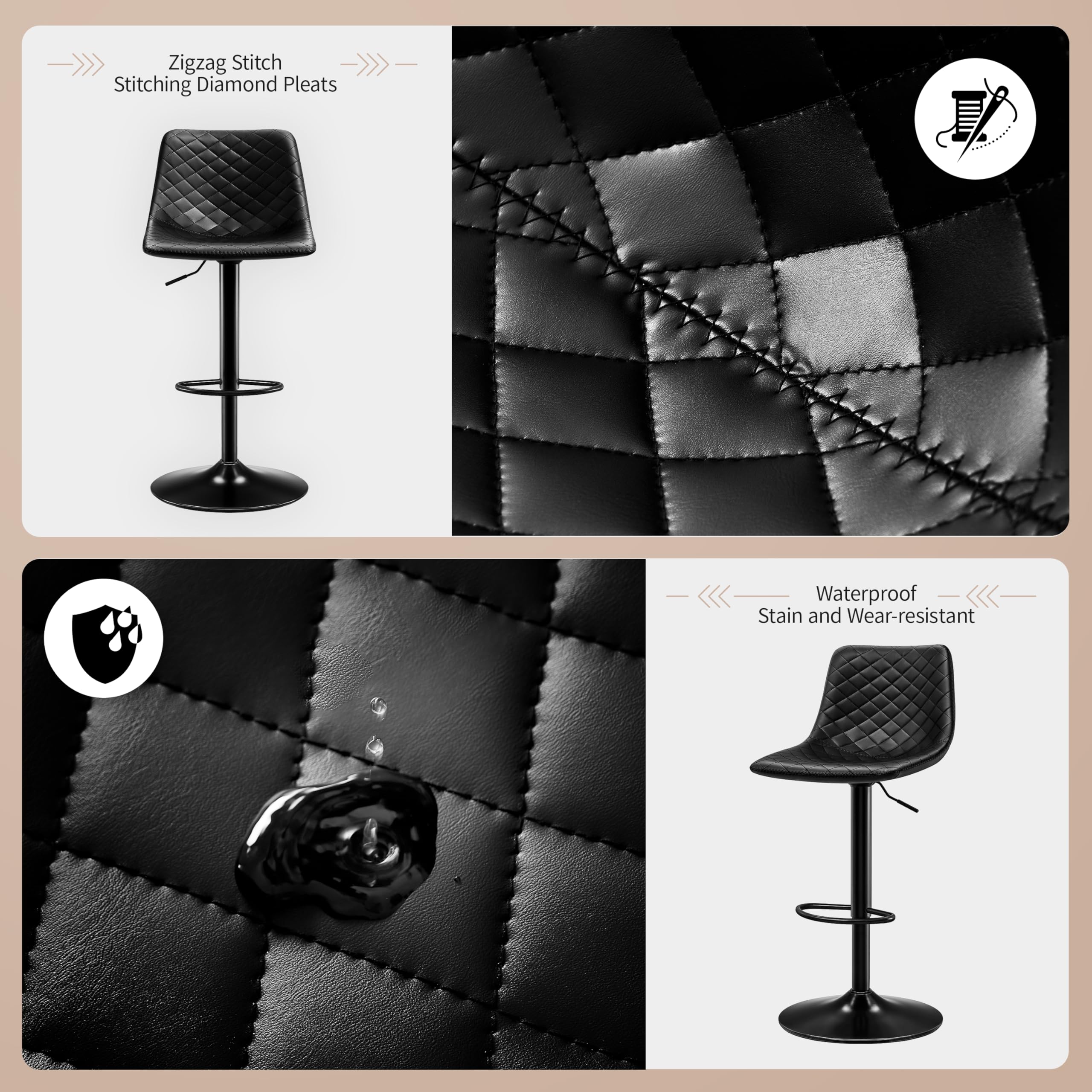 Set Di 2 Sgabelli Da Bar Regolabili - Pelle Microfibra, Girevoli, Con Schienale - Foto 3