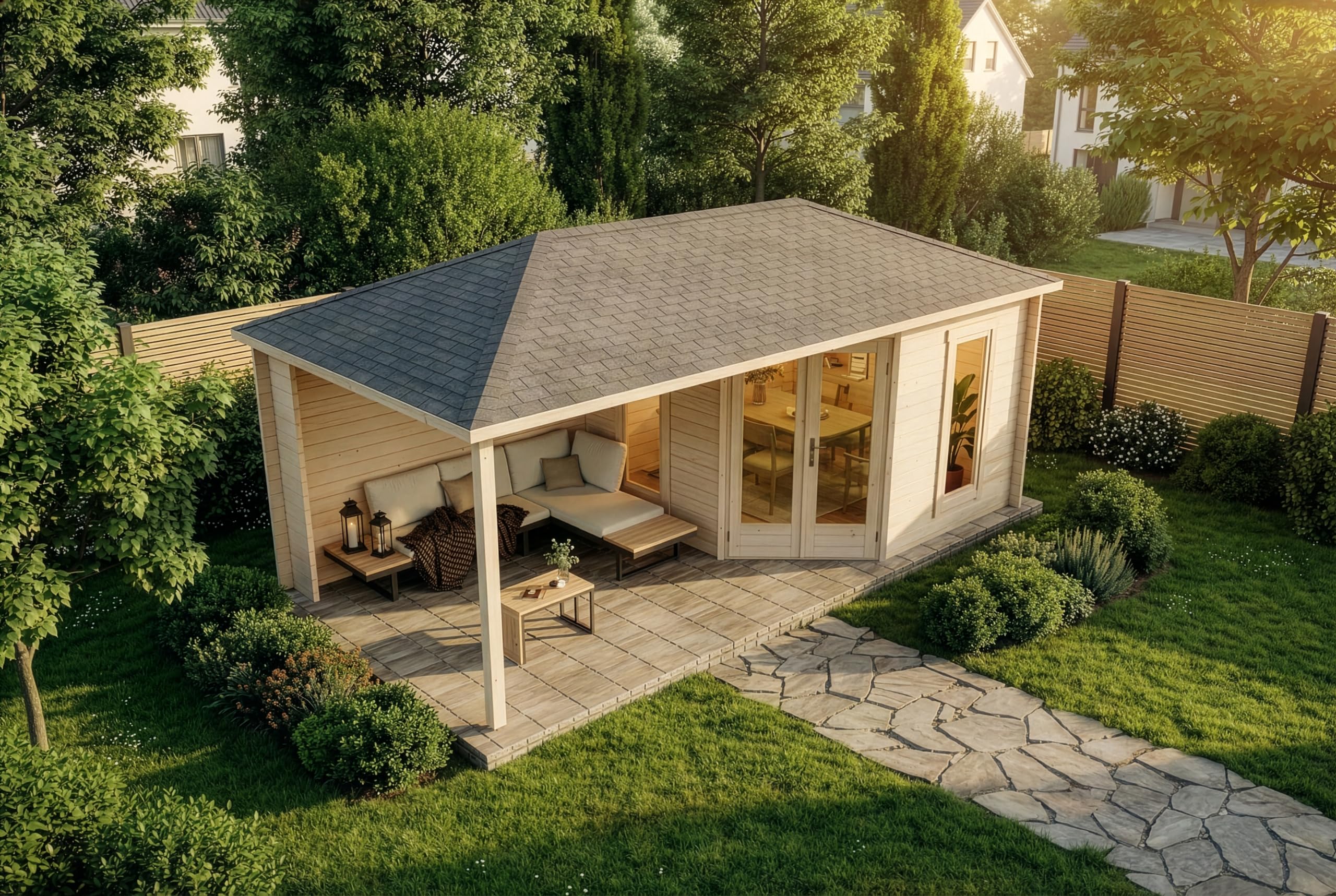 Alpholz 5-Eck Gartenhaus Liwa aus Massiv-Holz, Gerätehaus mit 28 mm Wandstärke, Garten Holzhaus inklusive Montagematerial, Geräteschuppen Größe: 595 x 300 cm