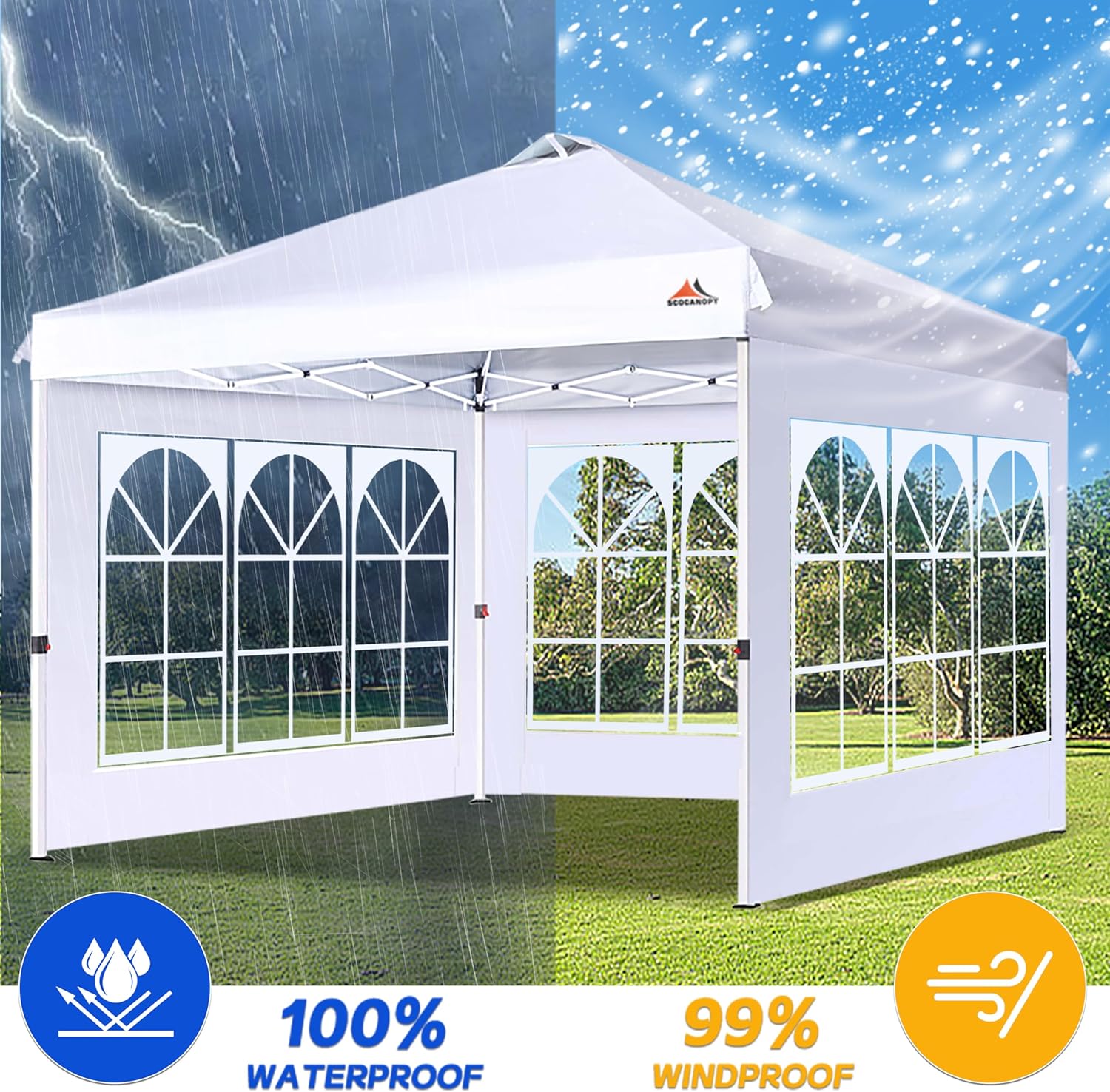 SCOCANOPY SideWall with Window for 12x12 Canopy Frame, 2 Pack SunWall Only,White