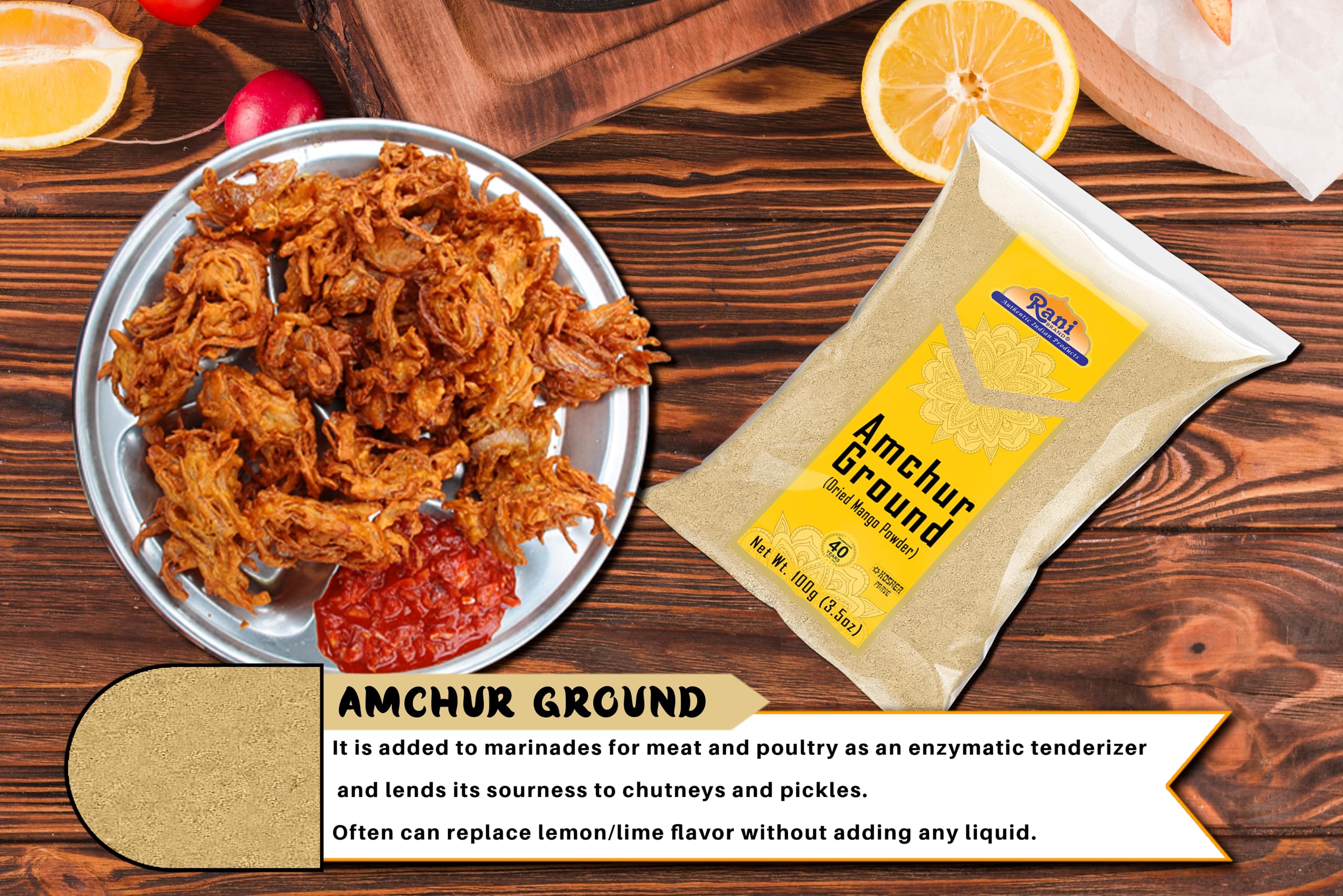 Rani Amchur (Mango) Ground Powder Spice 3.5oz (100g) ~ All Natural, Indian Origin | No Color | Gluten Friendly | Vegan | NON-GMO | Kosher | No Salt or fillers