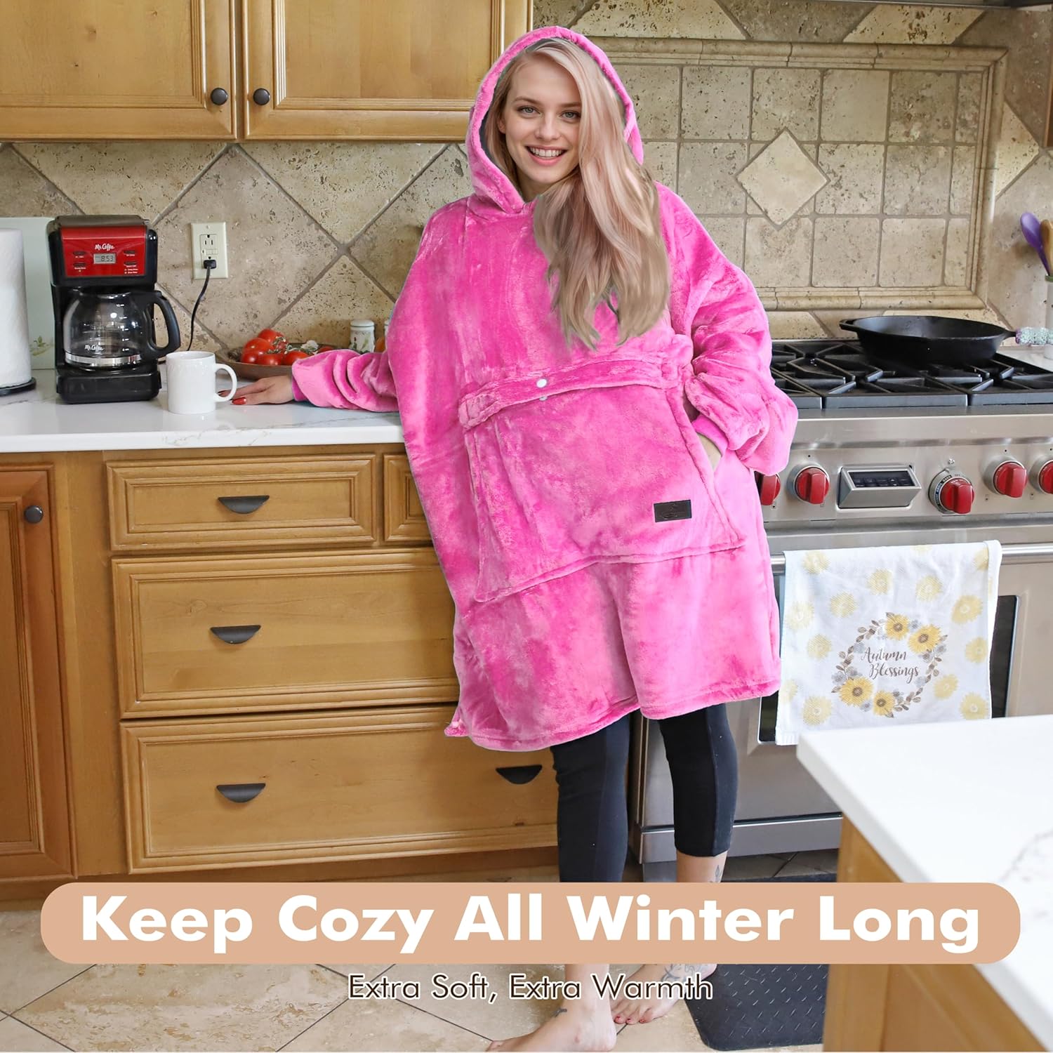 Tirrinia Oversized Blanket Hoodie, Wearable Fluffy Sherpa Blanket, Cozy Sweatshirt Blanket Gift for Adult Women Men Girlfriend - Image 7