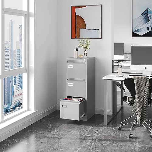 Miniatura 4 de Fesbos Archivadores verticales de 3 cajones  Archivador de 17.8 pulgadas de profundidad con cerradura  Armarios de almacenamiento de metal para