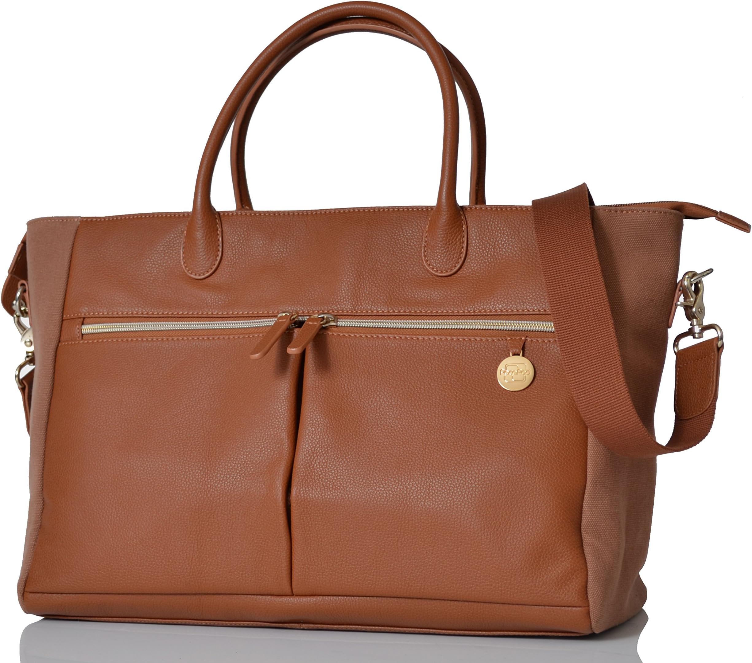 PacaPod Fortuna Tan Designer Baby Diaper Bag - Luxury Leather and Canvas Tote 3 in 1 Organising System