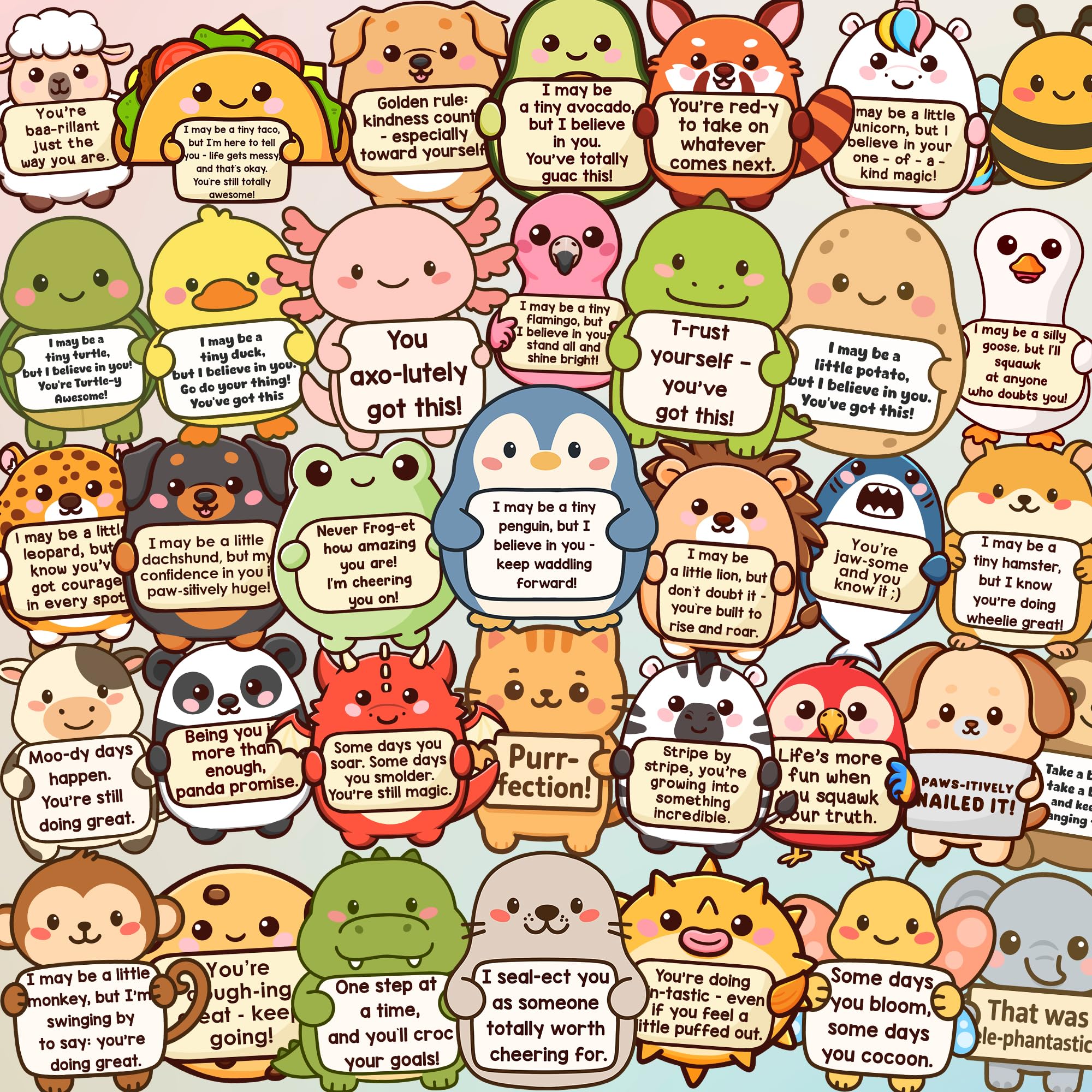 Tiny Cheer Squad 120PCS Emotional Support Animals Sticker Pack by Puraesla Cute Holographic Inspirational Stickers for Water Bottles, Laptops, Phones,