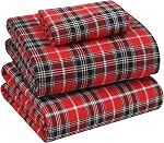RUVANTI Flannel Feuilles de taille jumelée - 100% Ensemble de feuilles jumelles brushed en coton, poches profondes 16 Inches, toutes les saisons respirant & Draps de lit extra doux, chaud & C'est confortable. 3 Pièce, Plaid rouge