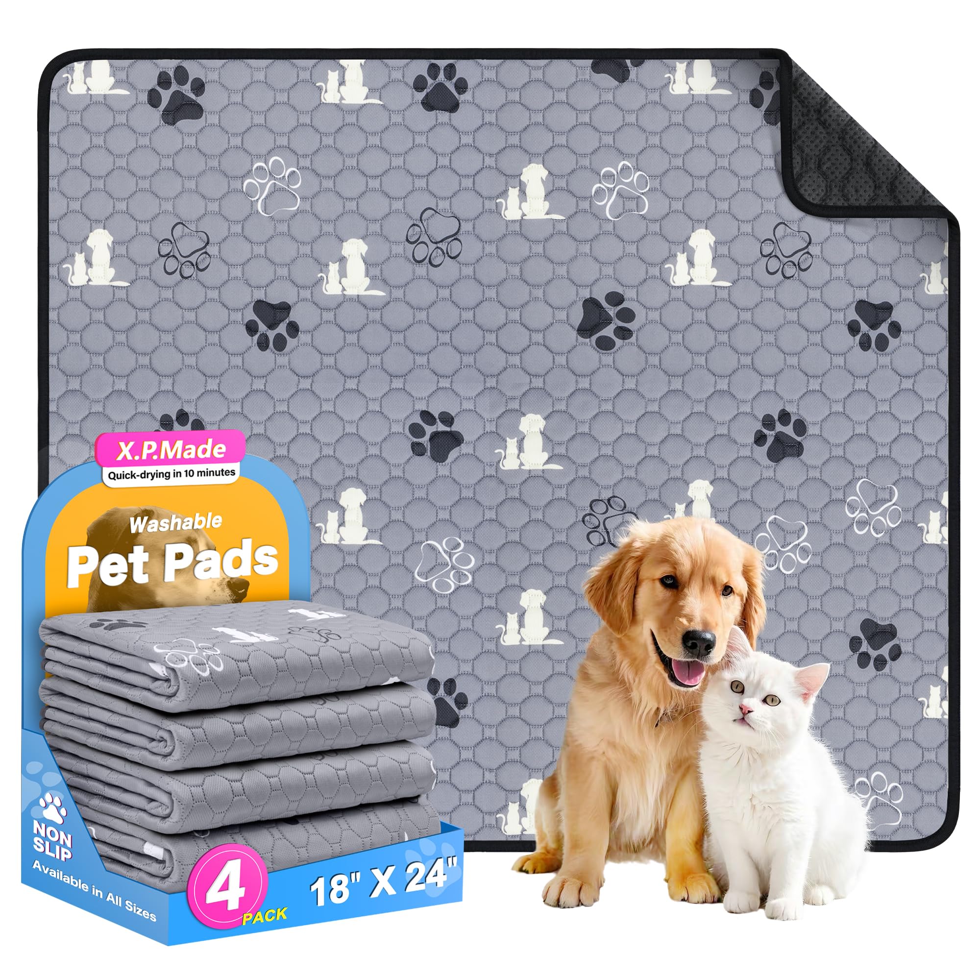Washable Pee Pads for Dogs, 4 Pack Reusable Puppy Pads, Waterproof Pet Pee Pads for Dog Potty Training, Extra Large Dog Pee Pads for Crate, Playpen,