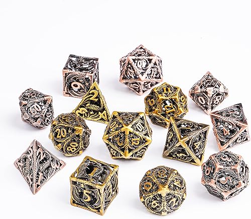 Juego de dados de metal hueco poliédrico dragón volador 2 juegos para Calabozos y Dragones RPG MTG Juegos de mesa D&D Pathfinder Shadowrun y