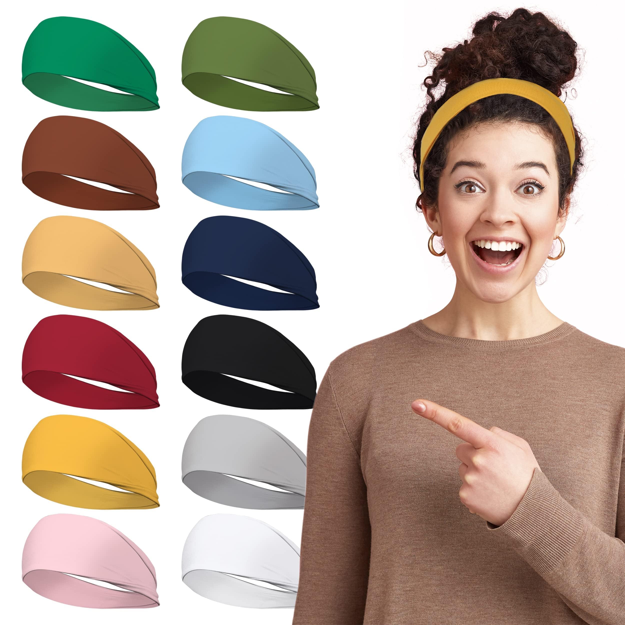 LOTUS78, Pack of 12 Wide Headbands for Women Non Slip, Fashionable Sports Hair Bands for Women's Hair, Soft Elastic Stretchy Head bands, Yoga Workout Headbands for Women Daily Fashion(Feel icon)