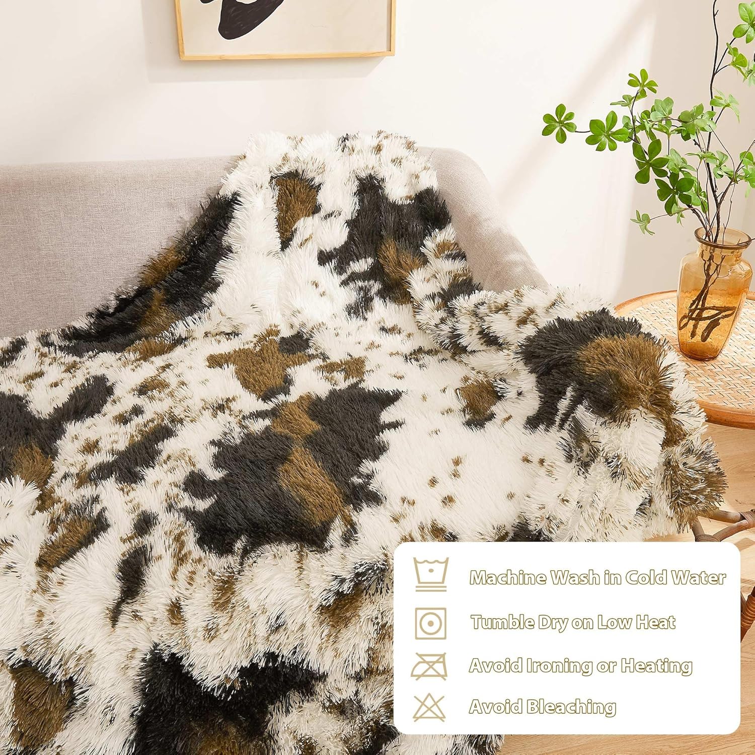 LIFEREVO Luxury Cow Print Shaggy Plush Throw Blanket Ultra Soft Fluffy 50"x60" Warm Comfy Throws Blanket Faux Fur Blanket Throw Fuzzy Fur Throw for Office Couch, Sofa, Living Room, Cow Print Brown - Image 6