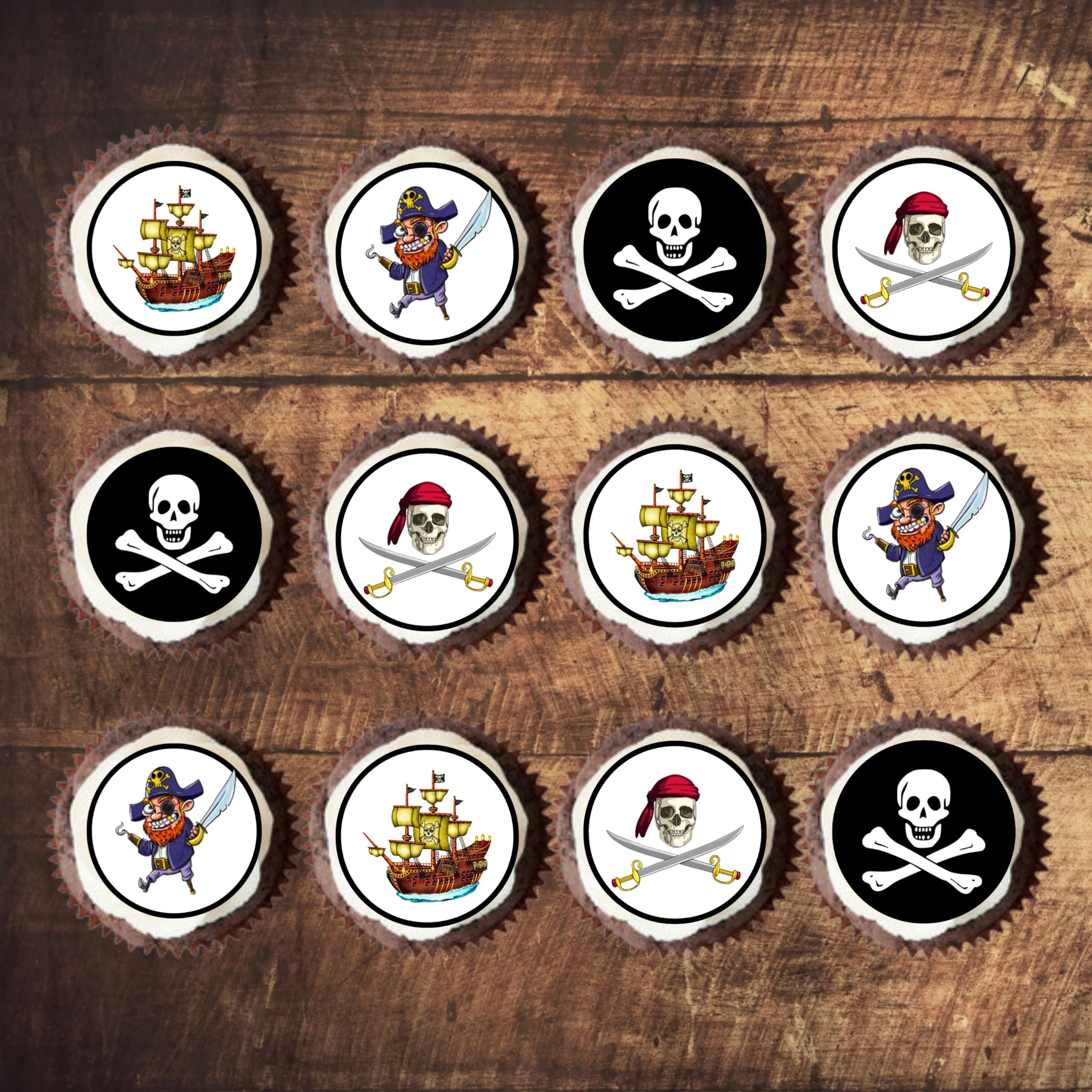 Pirate Edible Cupcake Toppers for Parties, Treasure Theme Edible Cake Decorations, Pirate Cake Topper for Kids, 3cm / 1.5 Inch for Cookie Decorating (48)