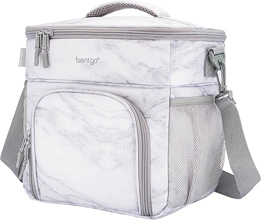 Bentgo Prep Deluxe Insulated Multimeal Bag - Lunch Box Bag, Holds 5 Meals, Premium Insulation up to 8 Hrs, Durable, Water-Resistant - Large Capacity For Adult Meal Prep (White Marble)