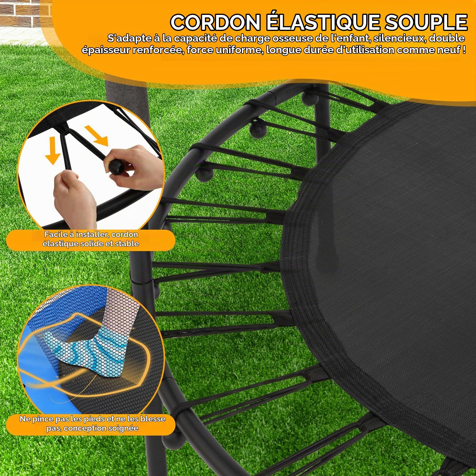 Trampoline pour enfant Ø 140 cm – avec filet de sécurité, porte zippée et filet de sol, suspension en corde en caoutchouc, intérieur/extérieur, charge jusqu'à 55 kg, pour enfants à partir de 3 ans