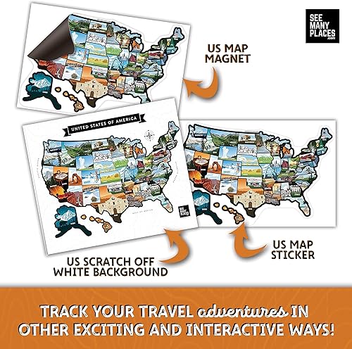 Miniatura 9 de Mapa de Estados Unidos para raspar con texto en inglés See Many Plazes, póster enmarcado de 20 x 16 pulgadas, mapa de viaje de Estados Unidos con