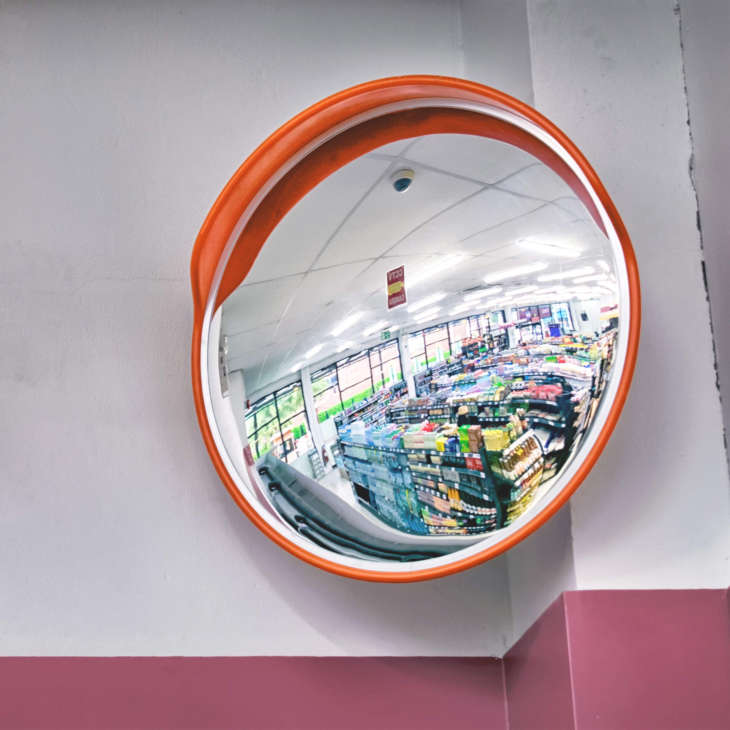 relaxdays 10028417 Miroir d’Observation 45 cm, Professionnel, Solide, intérieur, Fixation inclue, pour Mur & poteaux, Rouge