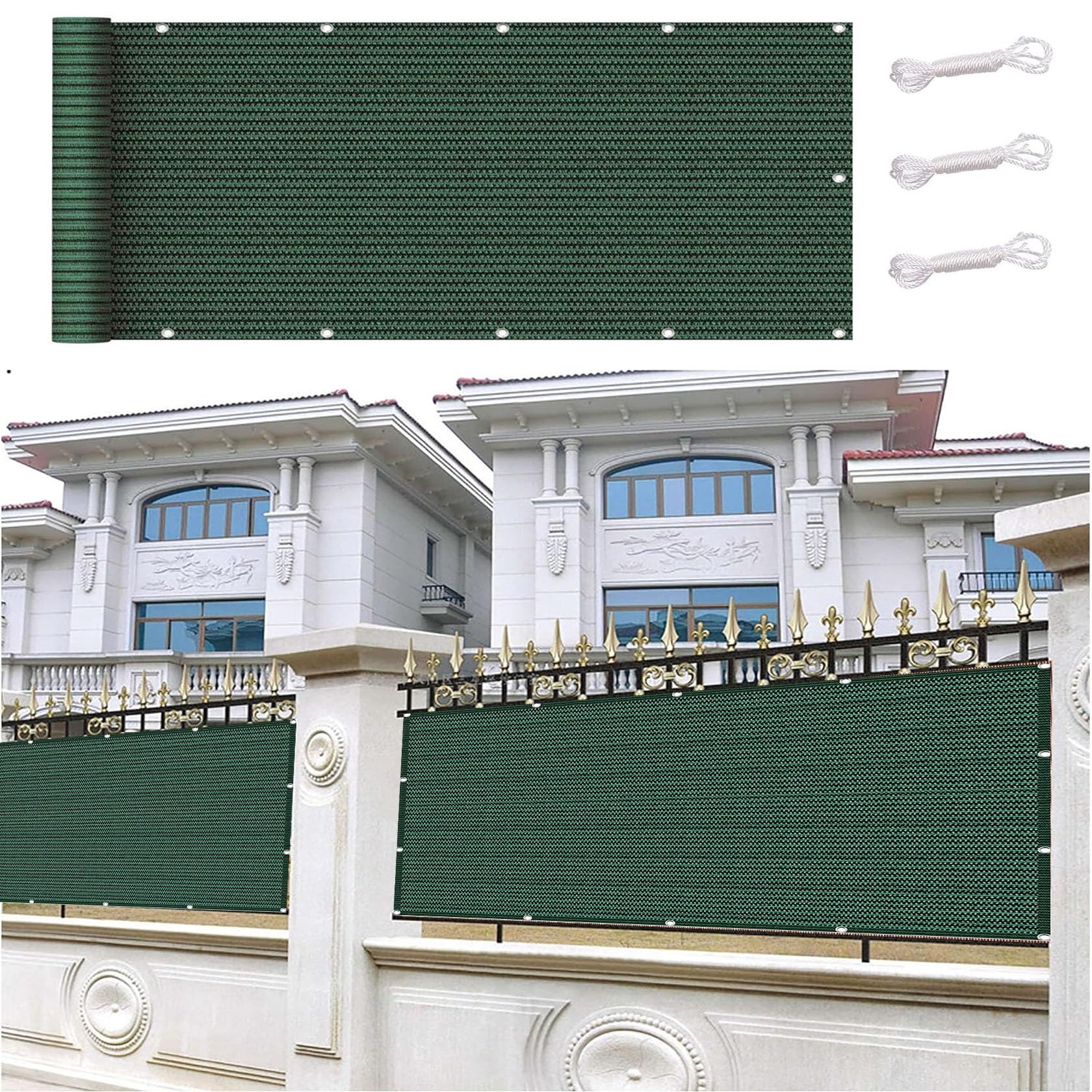 Telo Frangivento per Balconi 120 x 550 cm Protezione UV Resistente Al Vento Frangivisto e Telo Frangivento per Balconi con Occhielli Rinforzati per Balcone Giardino Esterno, Verde Scuro
