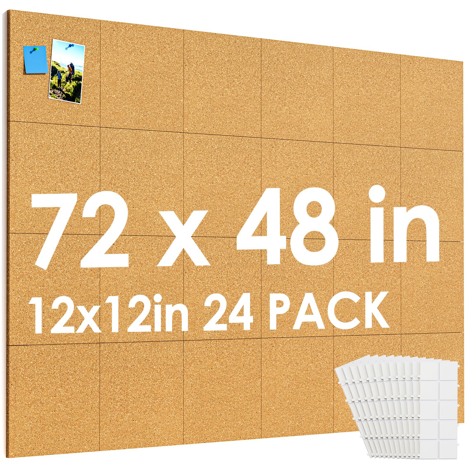 MaxGear 72" x 48" Large Cork Board for Wall, 24 Pack Cork Board Tiles with 40 Pushpins & Safe Removable Adhesive Tabs, 12" x 12" Corkboards for Office