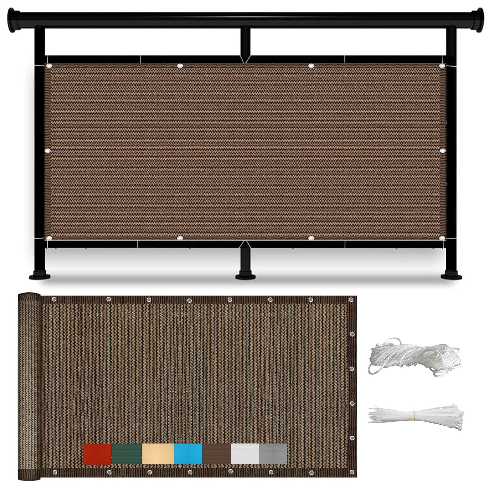 Balcone 45 x 950 cm Protezione UV Balcone Schermatura per Cortile Terrazza Ringhiera Marrone Include Corda per Facile Installazione