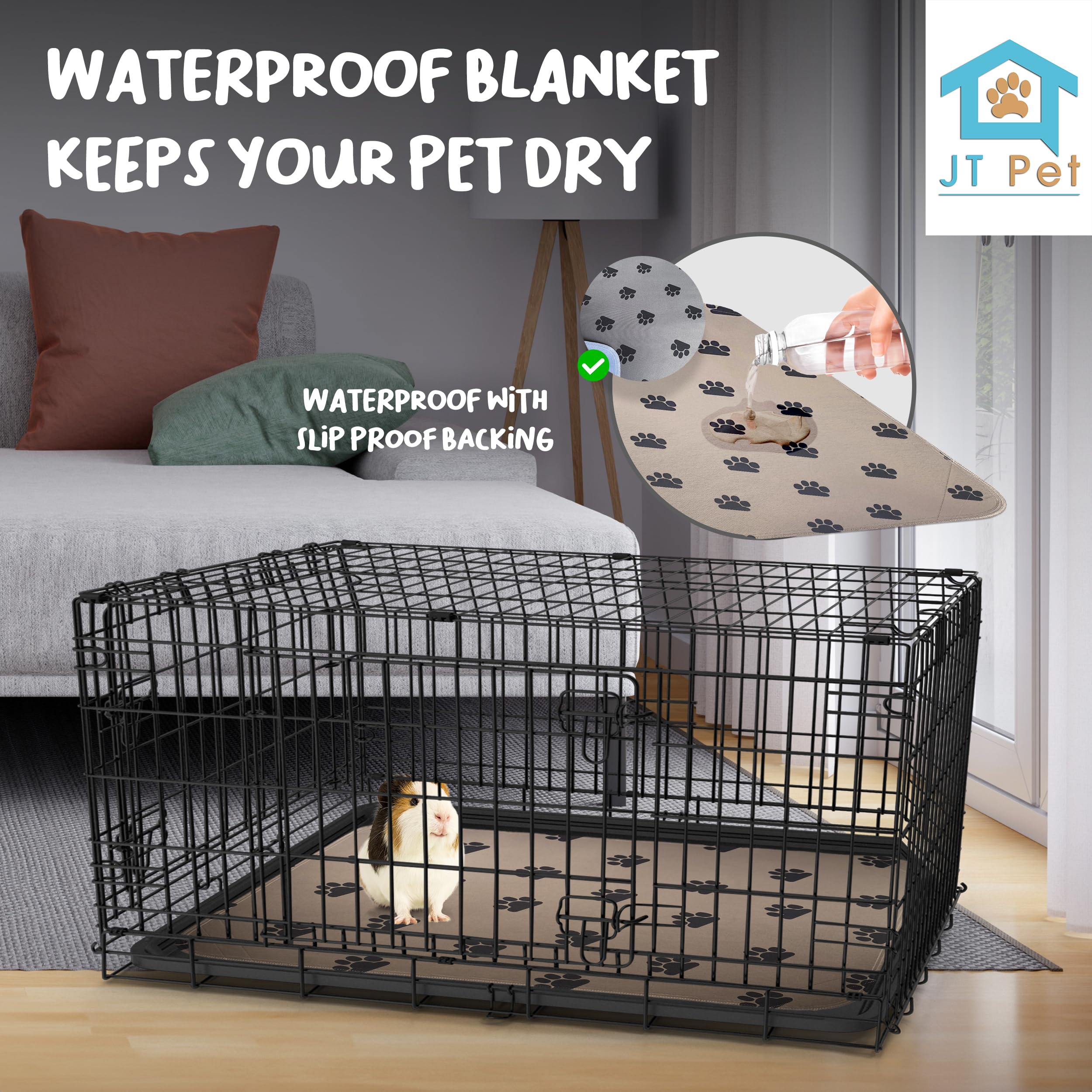 JT Pet Reusable Guinea Pig Cage Liners - Pack Of 4 Washable, Waterproof Pee Pads, 36x24 Inches, Brown Grey