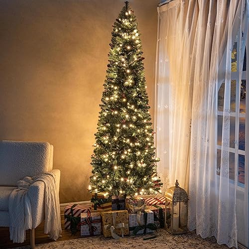 Miniatura 11 de Naomi Home Árbol de Navidad nórdico de 7.5 pies con luces, árbol de Navidad realista y encantador preiluminado con 1266 puntas de rama, 700 luces