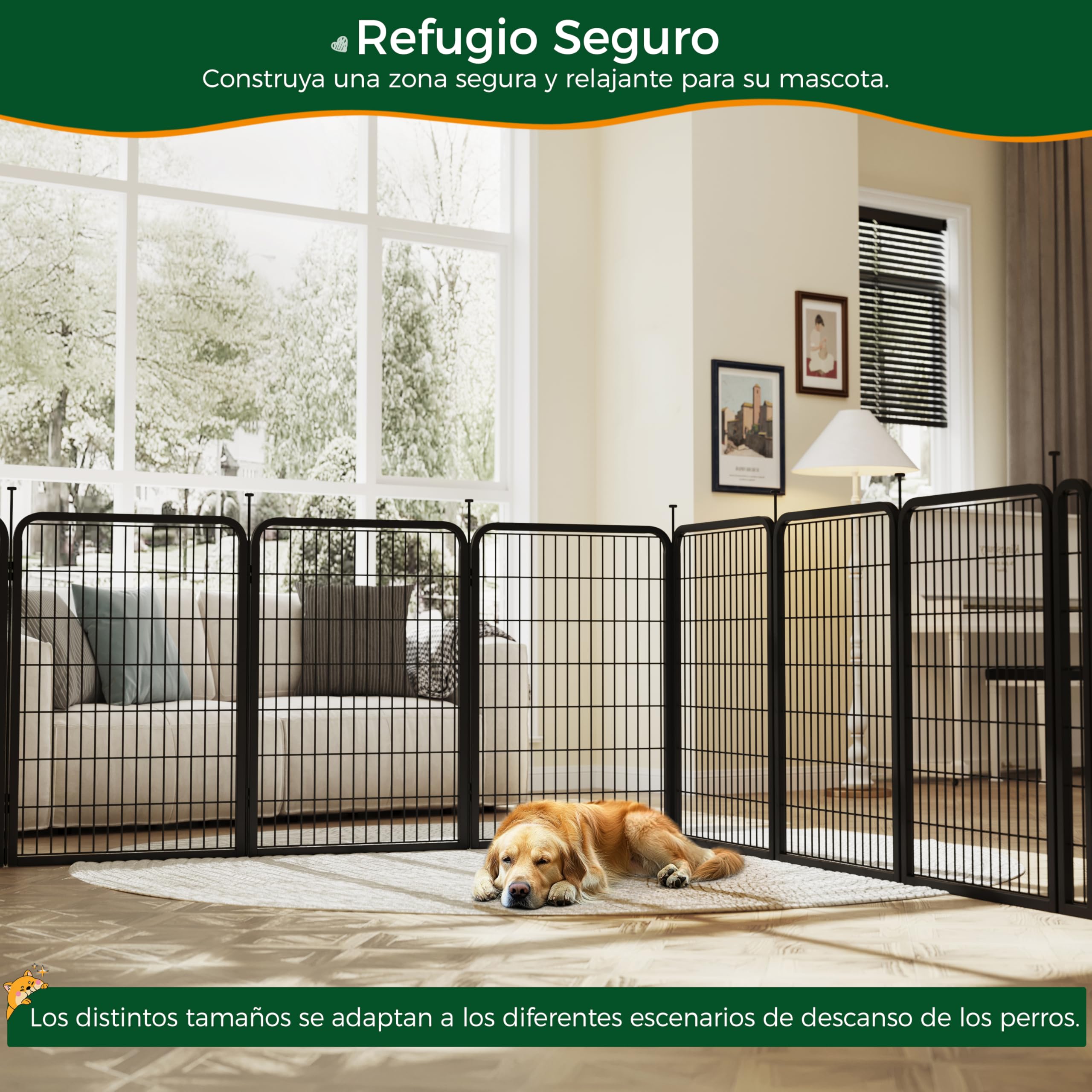 Yaheetech Parque para Perros 8 Paneles de 100 cm de Altura Barras de Conexión con Cabeza Redonda con un Único Pestillo Integrado Corralito para Perros Plegable para Casa y Jardín