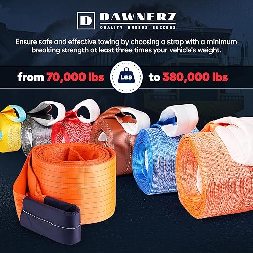 Miniatura 8 de Dawnerz - Correa de remolque resistente de 20 pies, 110000 libras, cuerda de remolque de 19.7ft, 55 toneladas de EE. UU. para camiones y autobuses