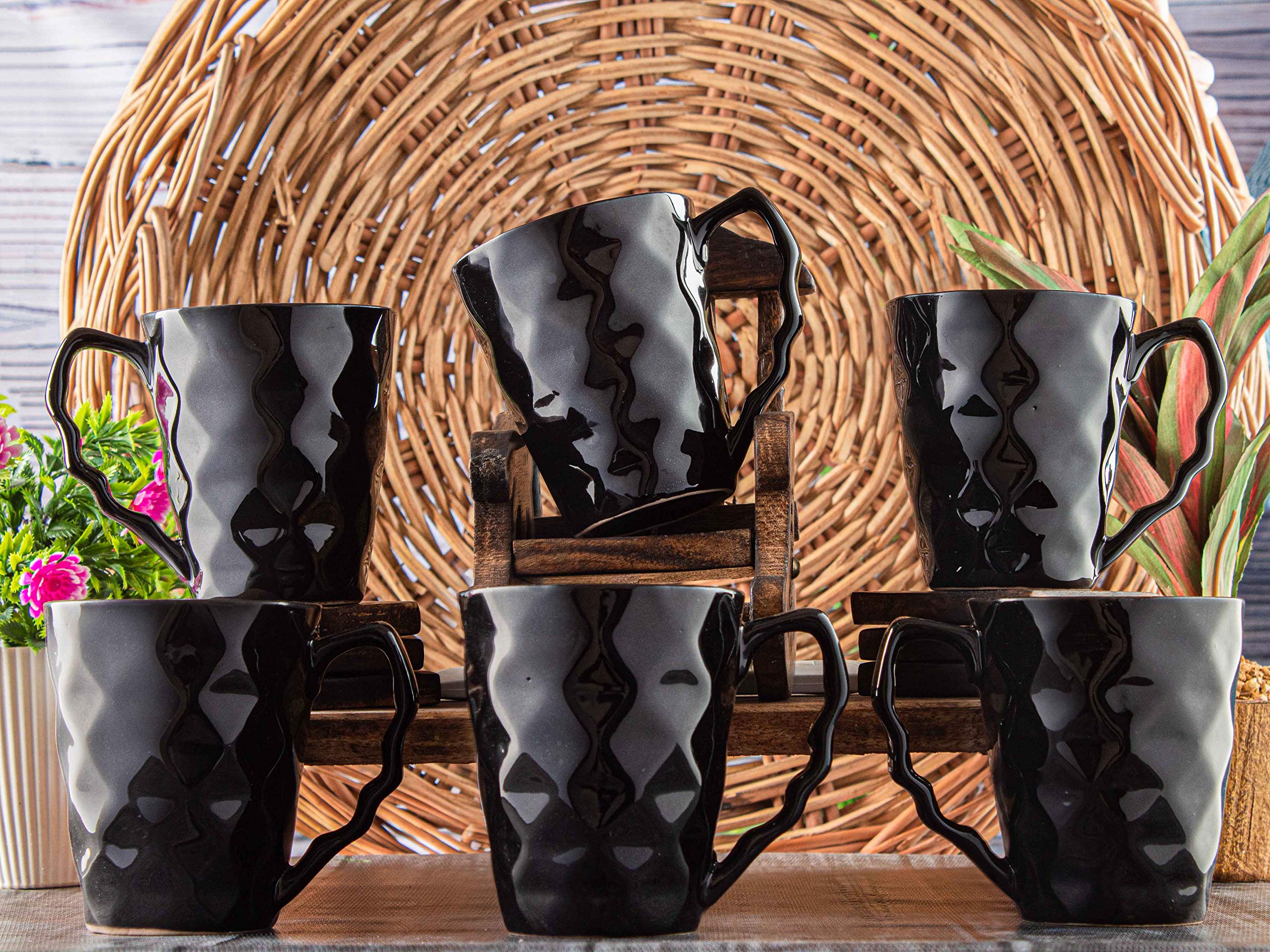 The Mug FactoryCeramic Coffee Mug - 6 Set, Black, 325ml