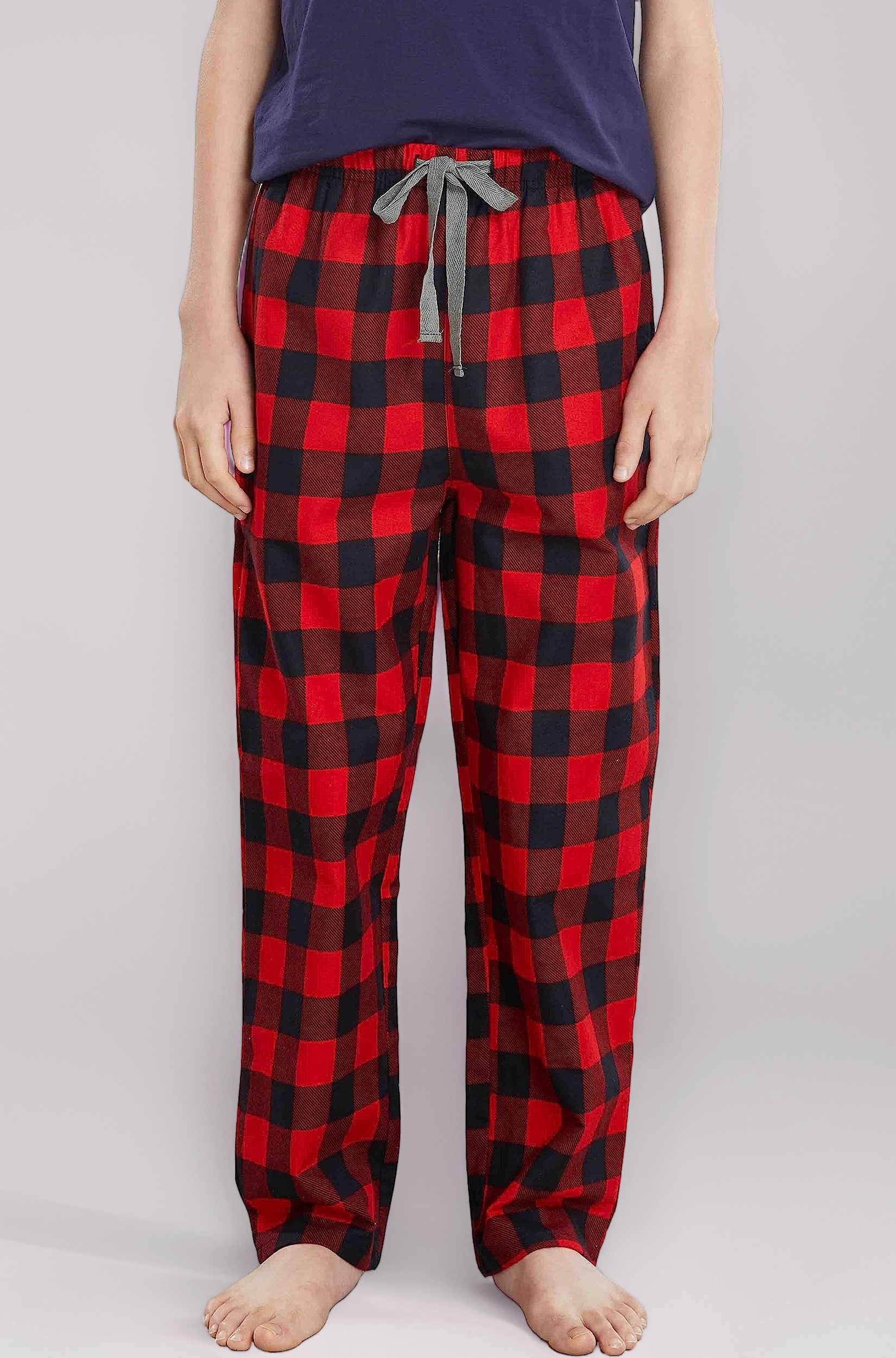 HiddenValor Big Boys Cotton Pajama Lounge Pants, Red Black Plaid, Medium