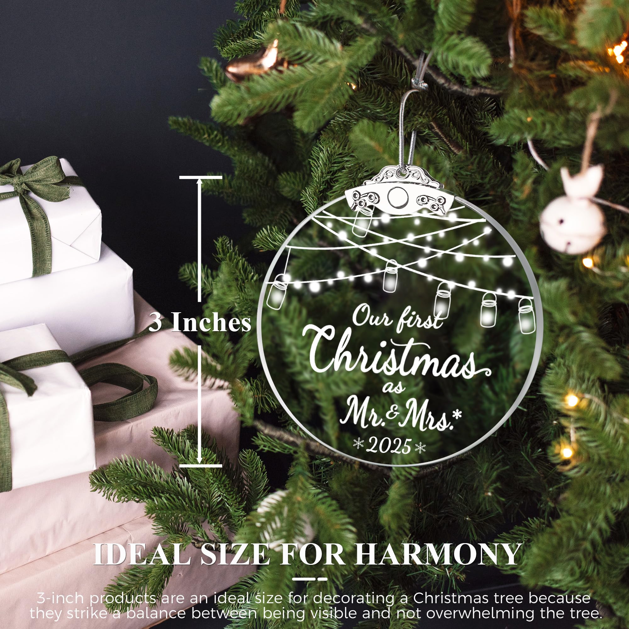 Wedding Gifts for Couples 2025, Mr and Mrs Gifts, First Christmas Married Ornament 2025, Bridal Shower Gift, Just Married Gift for Newlywed Couple Bride, Glass Wedding Ornament