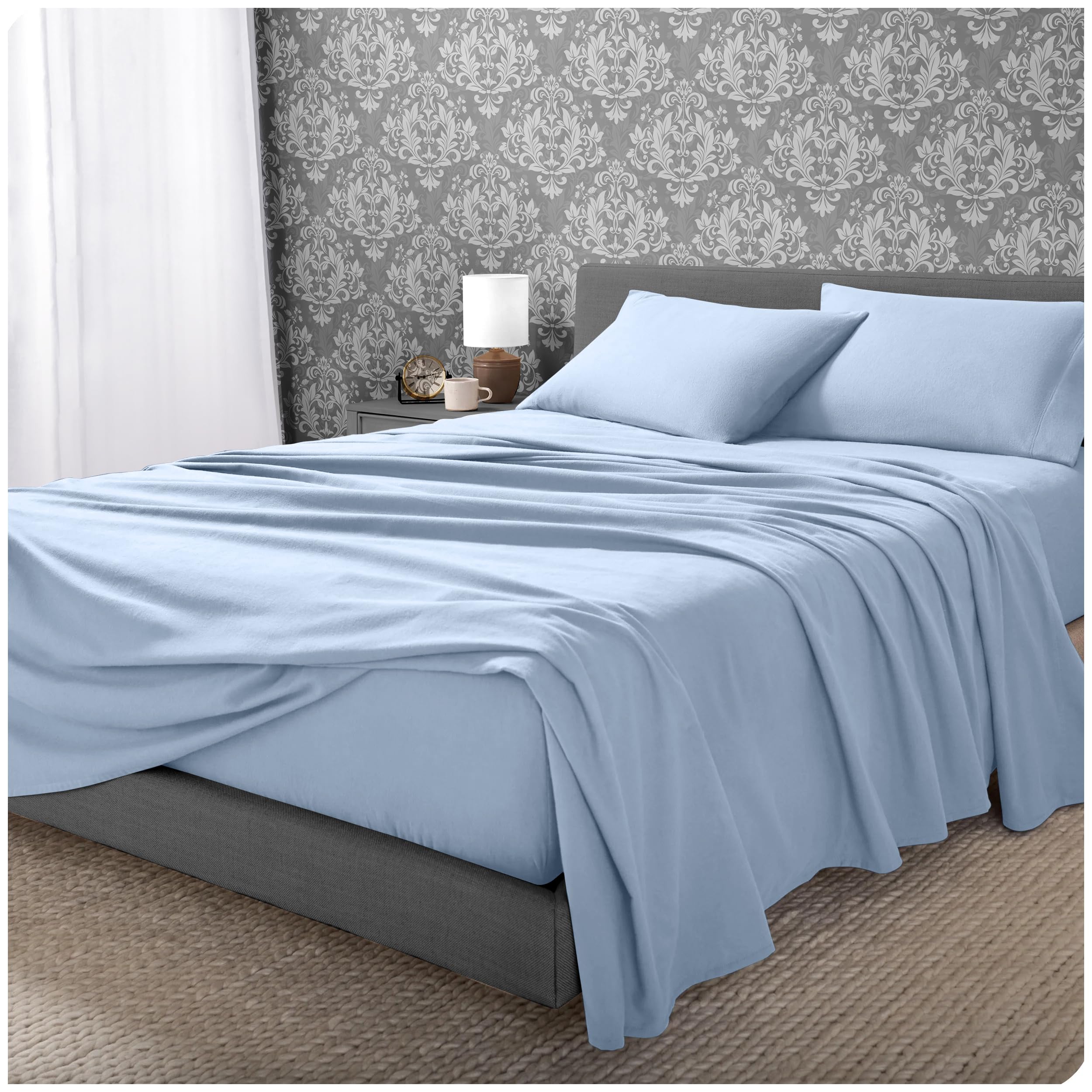 Super Soft Flannelette Sheet, Double Bed Brushed Cotton Bed Sheets, Thermal Double Flat Sh...