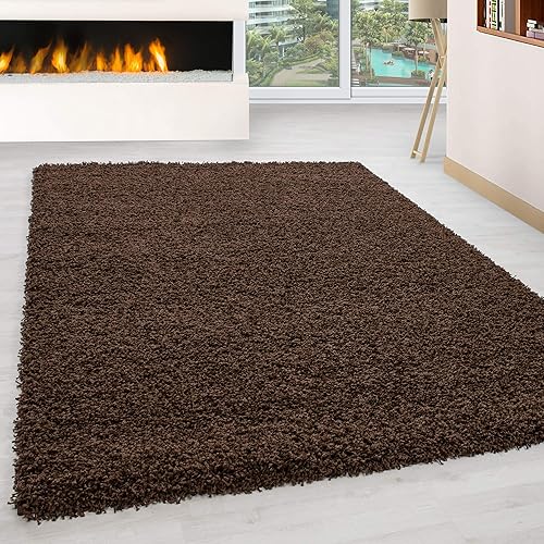 HomebyHome Shaggy Teppich Läufer Flur 60x110 cm - Shaggy Teppich Hochflor Braun 