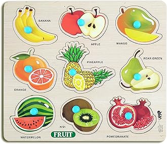 Lefan Puzzles Wooden Fruit for Kids Montessori Educational Fruit Learning Puzzle, Interactive & Colorful Wooden Puzzle Toddlers and Preschoolers (Fruit Wooden Big)