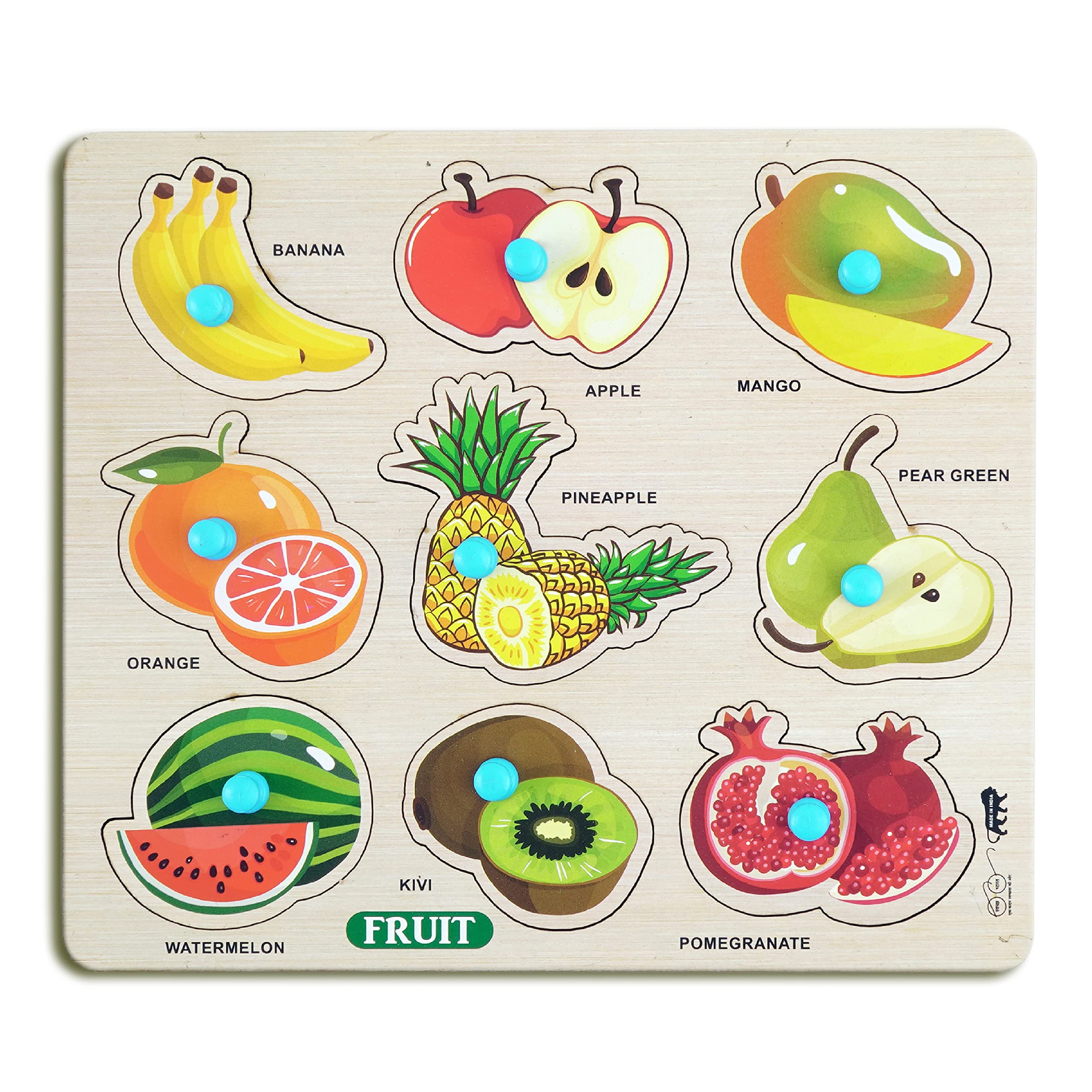 Lefan Puzzles Wooden Fruit for Kids Montessori Educational Fruit Learning Puzzle, Interactive & Colorful Wooden Puzzle Toddlers and Preschoolers (Fruit Wooden Big)