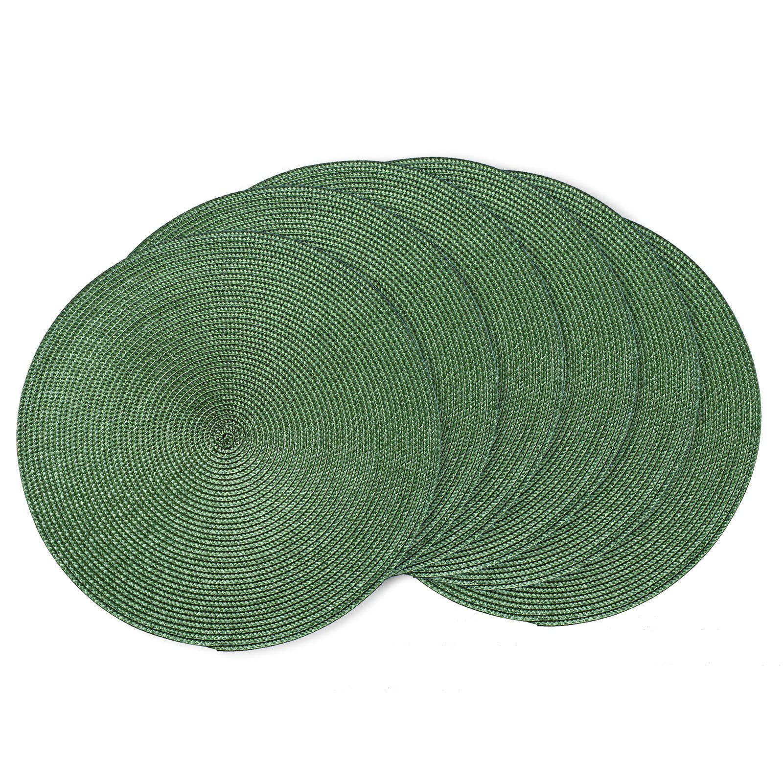 AHHFSMEI Round Braided Placemats 15 Inch Round Table Mats for Dining Tables Natural Woven Heat Resistant Place mats Set of 6 (Olive Green)