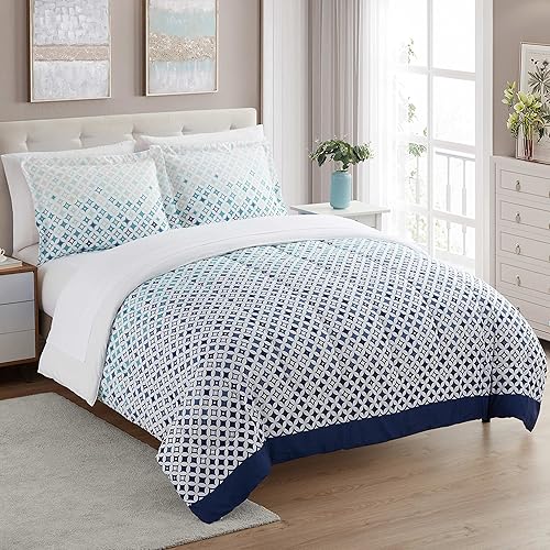 Sweet Home Collection 7 Piece Comforter Set Bag Solid Color All Season Soft Down Alternative Blanket & Luxurious Microfiber Bed Sheets, Genova, Queen